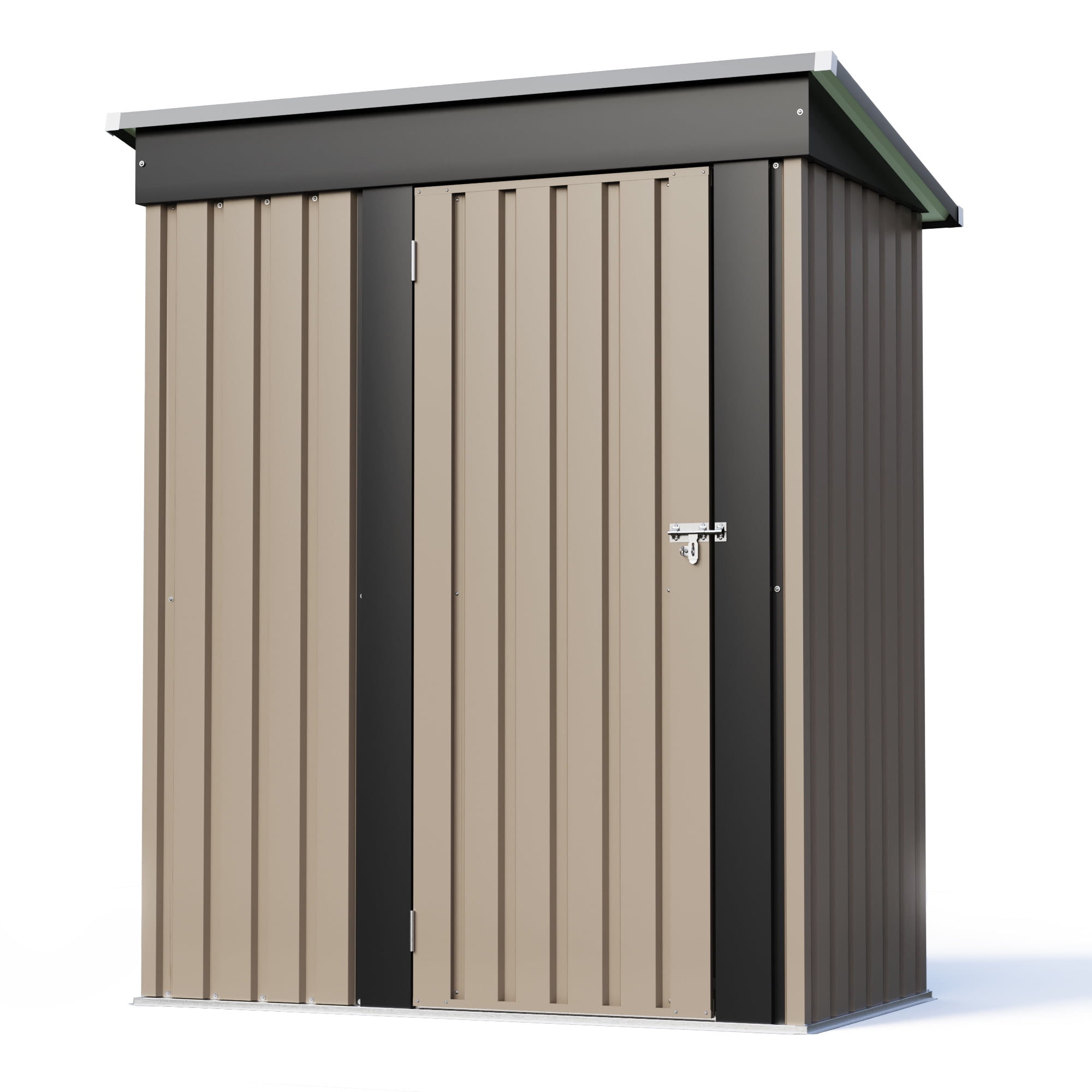 Homall Outdoor Storage Shed, Galvanized Steel Garden Tool Organizer with Lockable Doors (Brown, 5 ft x 3 ft) lu918