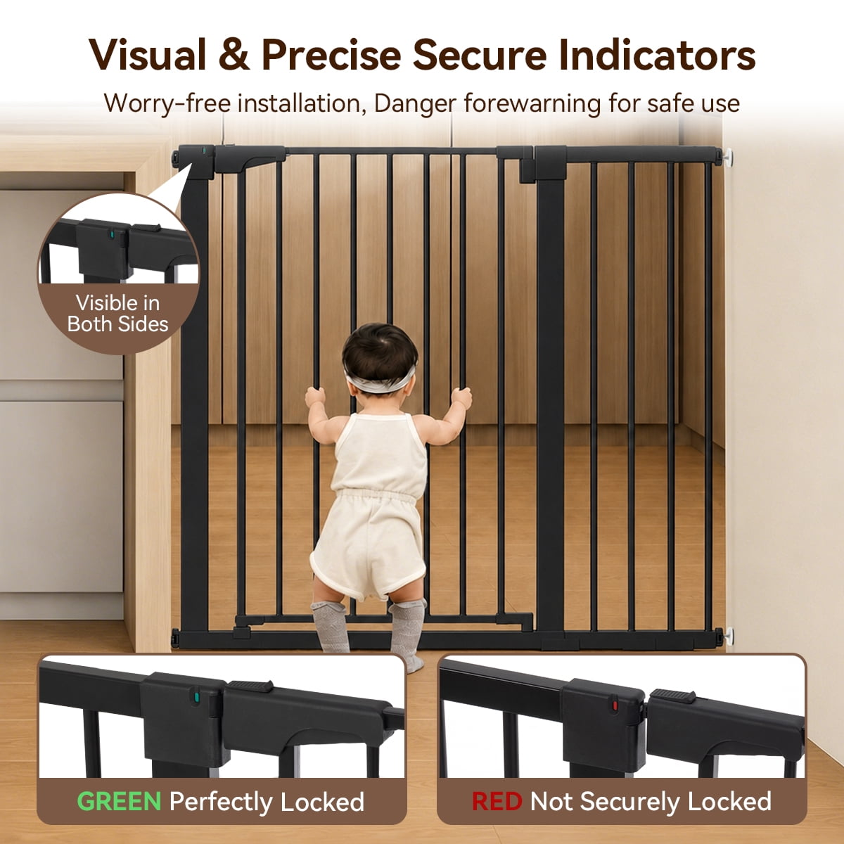 Caveen Baby Safety Gate for Stairs and Doorways, Extra Tall Pressure-Mounted Pet Barrier (Black, 36 in Tall, 29.5-43.3 in Wide) upmn5
