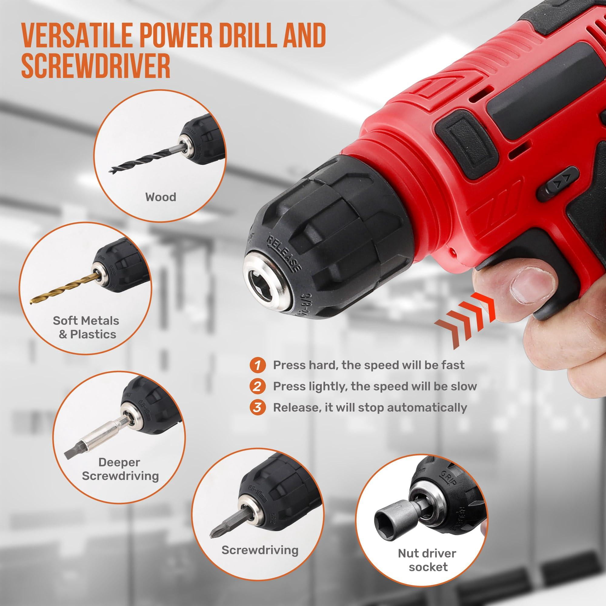 Generic 8V Cordless Drill Set and Starter Tool Kit (Red, Compact) cq8vw