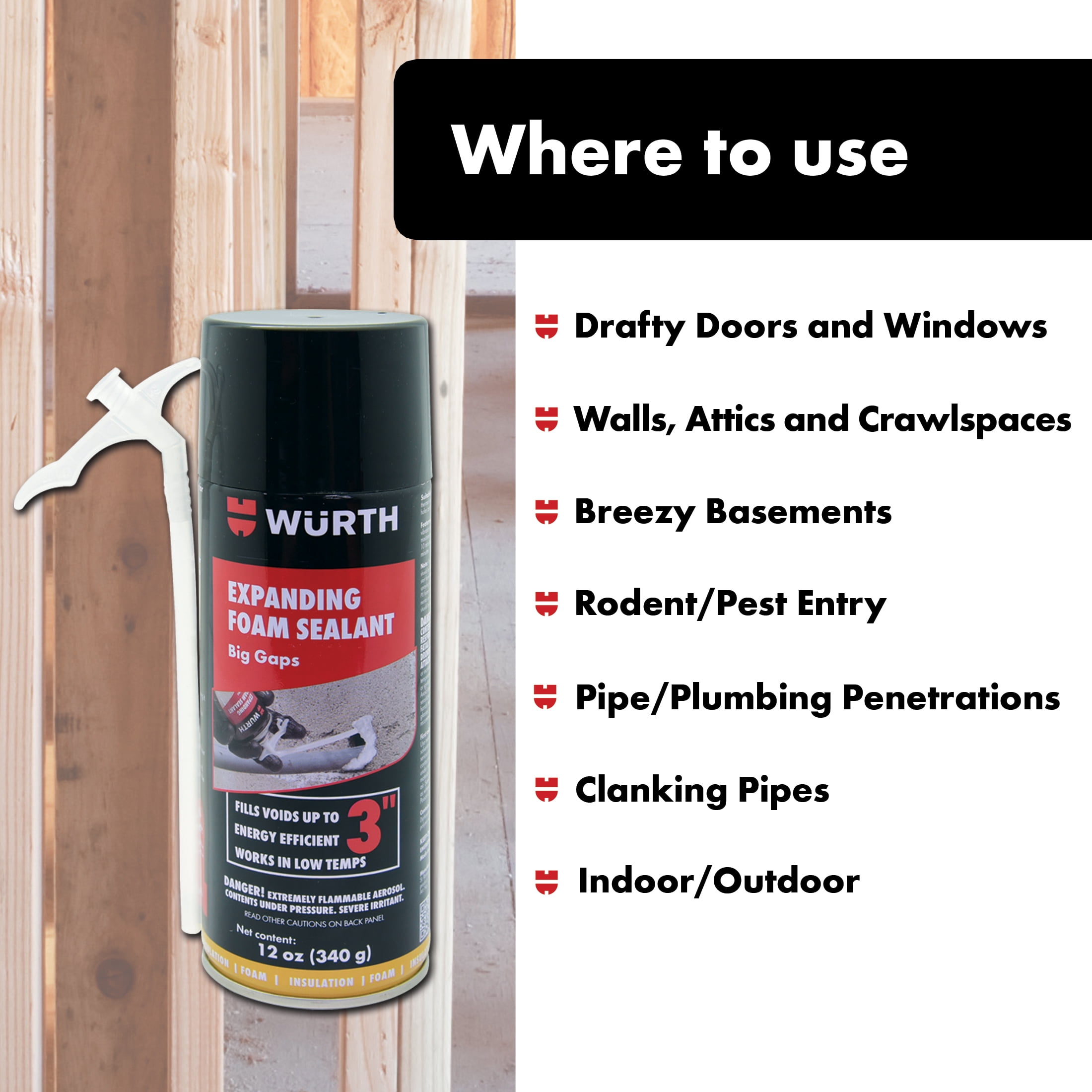 Würth Expanding Foam Sealant Insulation Filler (White, 2-Pack, 24 oz Total) d5va3 - Image 6