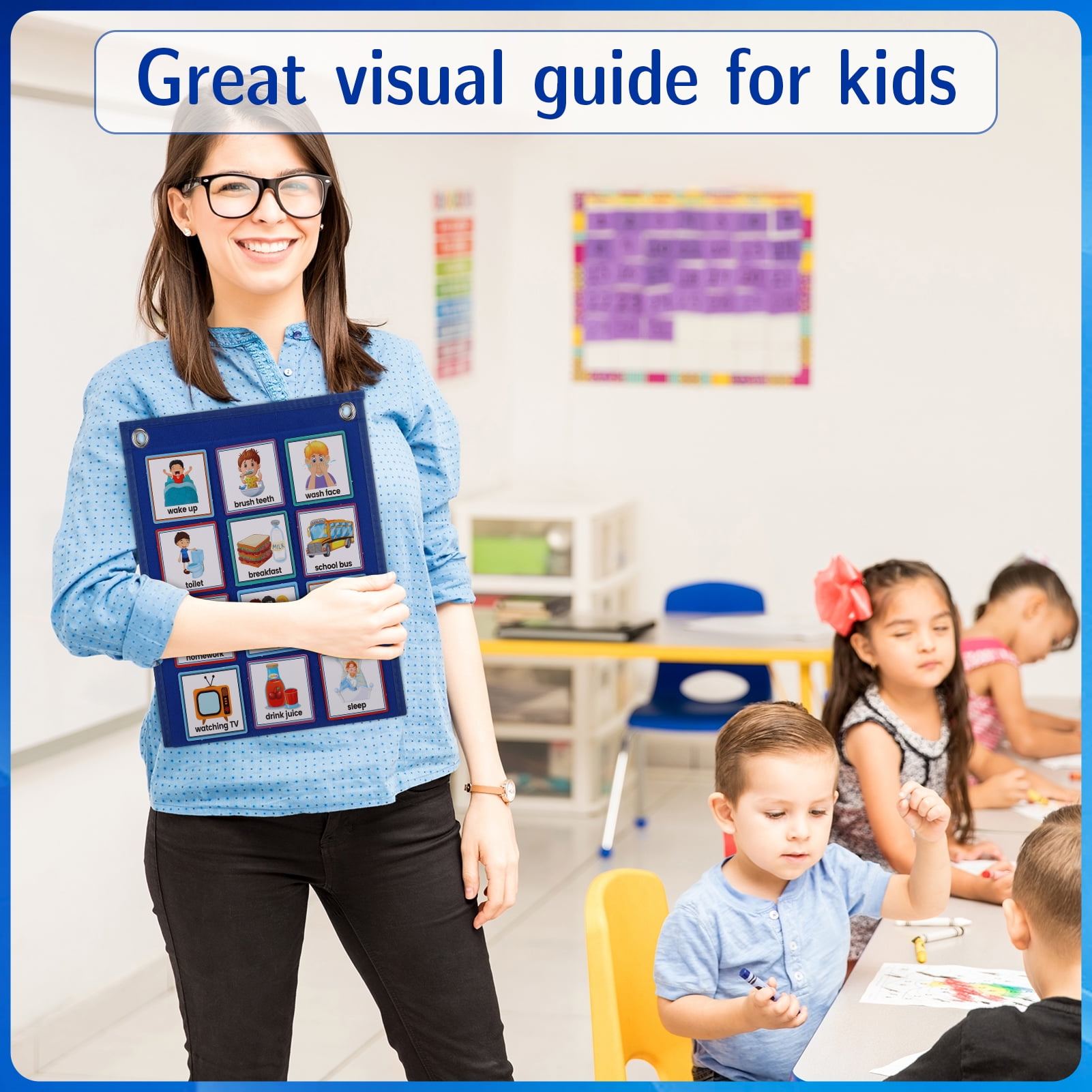 sixwipe Visual Schedule Chart for Kids, Daily Chore and Bedtime Routine Board, Behavioral Learning Tool for Home and School (Blue, 70 Cards) jbkbq