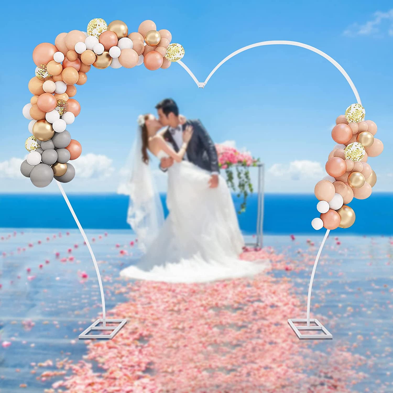 Miumaeov Heart-Shaped Metal Arch Stand for Wedding and Party Backdrop Decoration (White, 8.7 ft x 7.7 ft) ha2nl