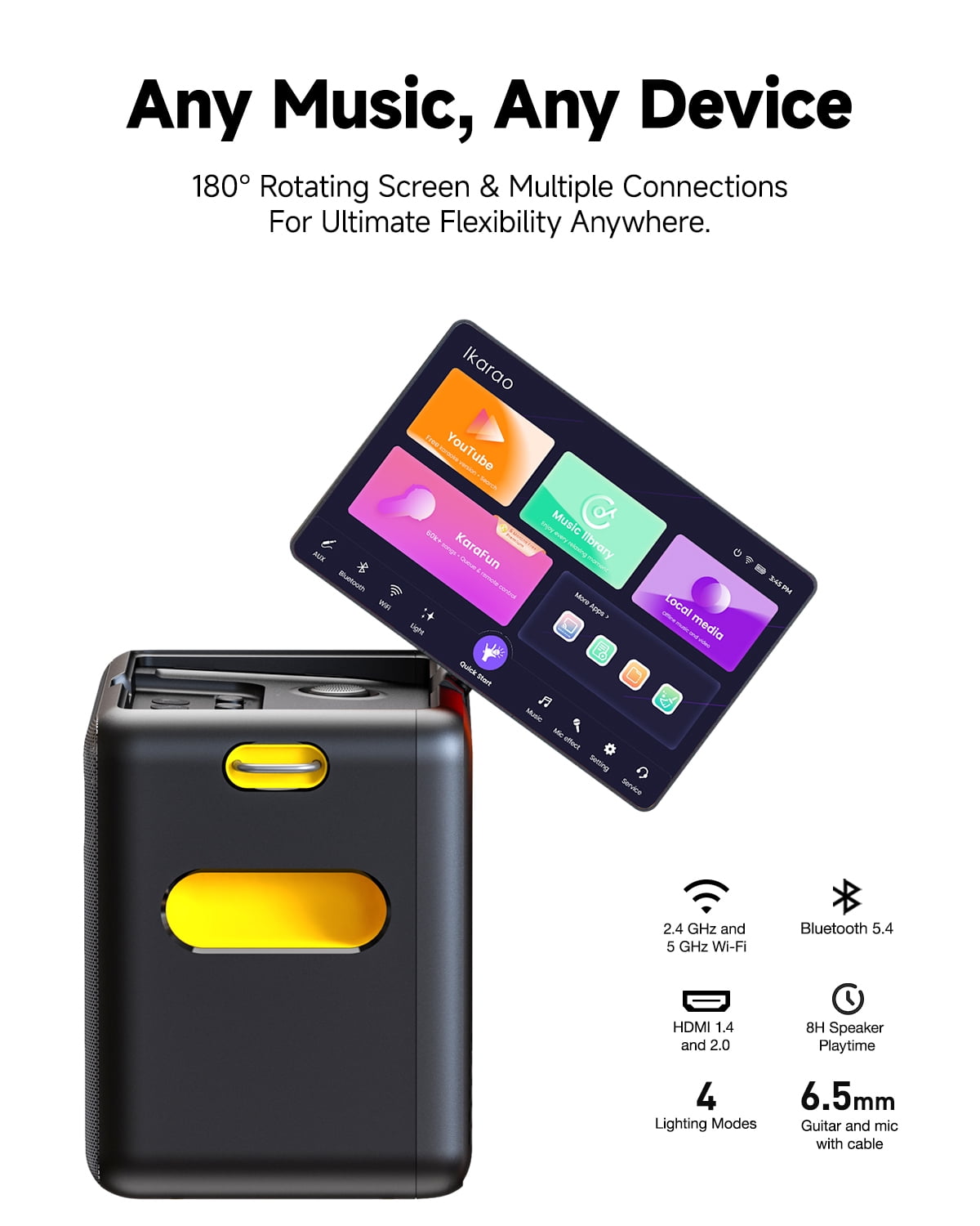 Ikarao Smart Karaoke Machine with 10.1 in Screen, 2 Wireless Microphones, Portable Bluetooth Speaker (Black) 05swp