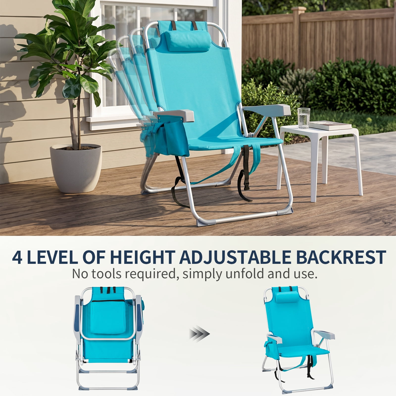 Ktaxon 5-Position Folding Beach Chair with Cooler Pouch and Storage Backpack (Mint Green, Tall) o0u0i