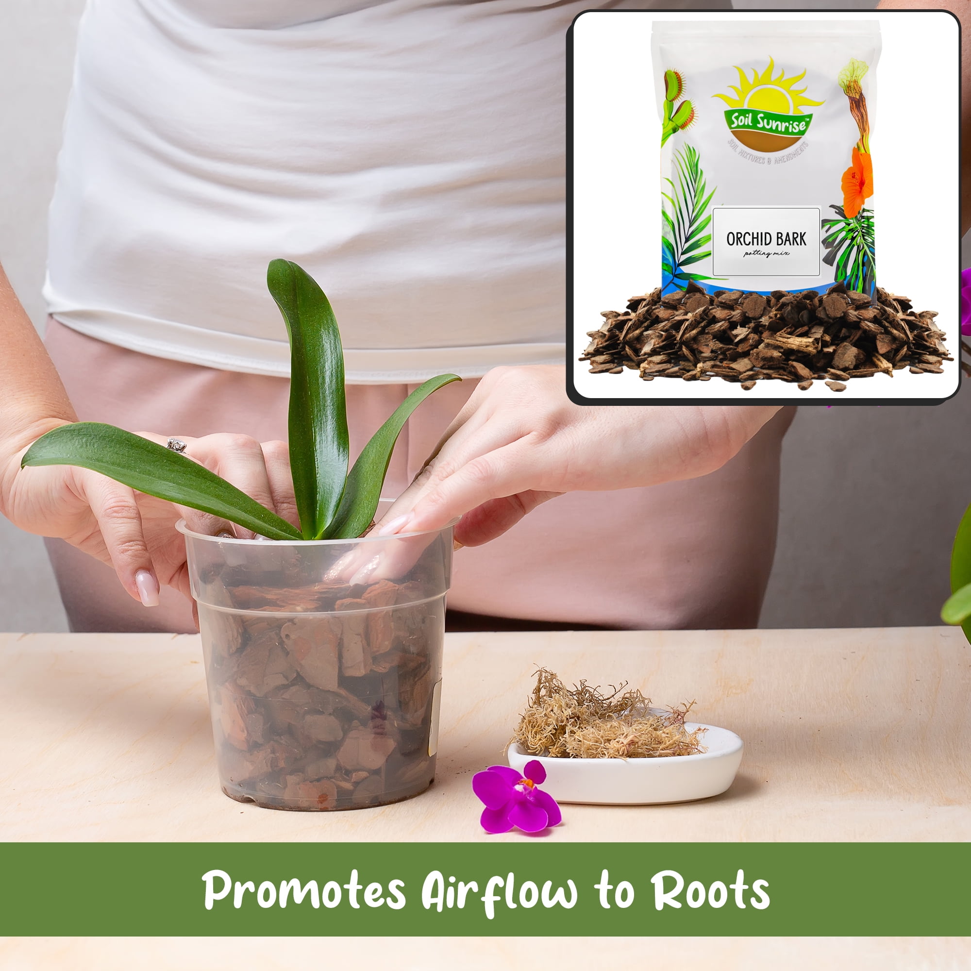 Soil Sunrise Organic Orchid Potting Bark, All-Natural Pine Bark Mix for Aeration and Drainage (8 Quarts) 3sfr1