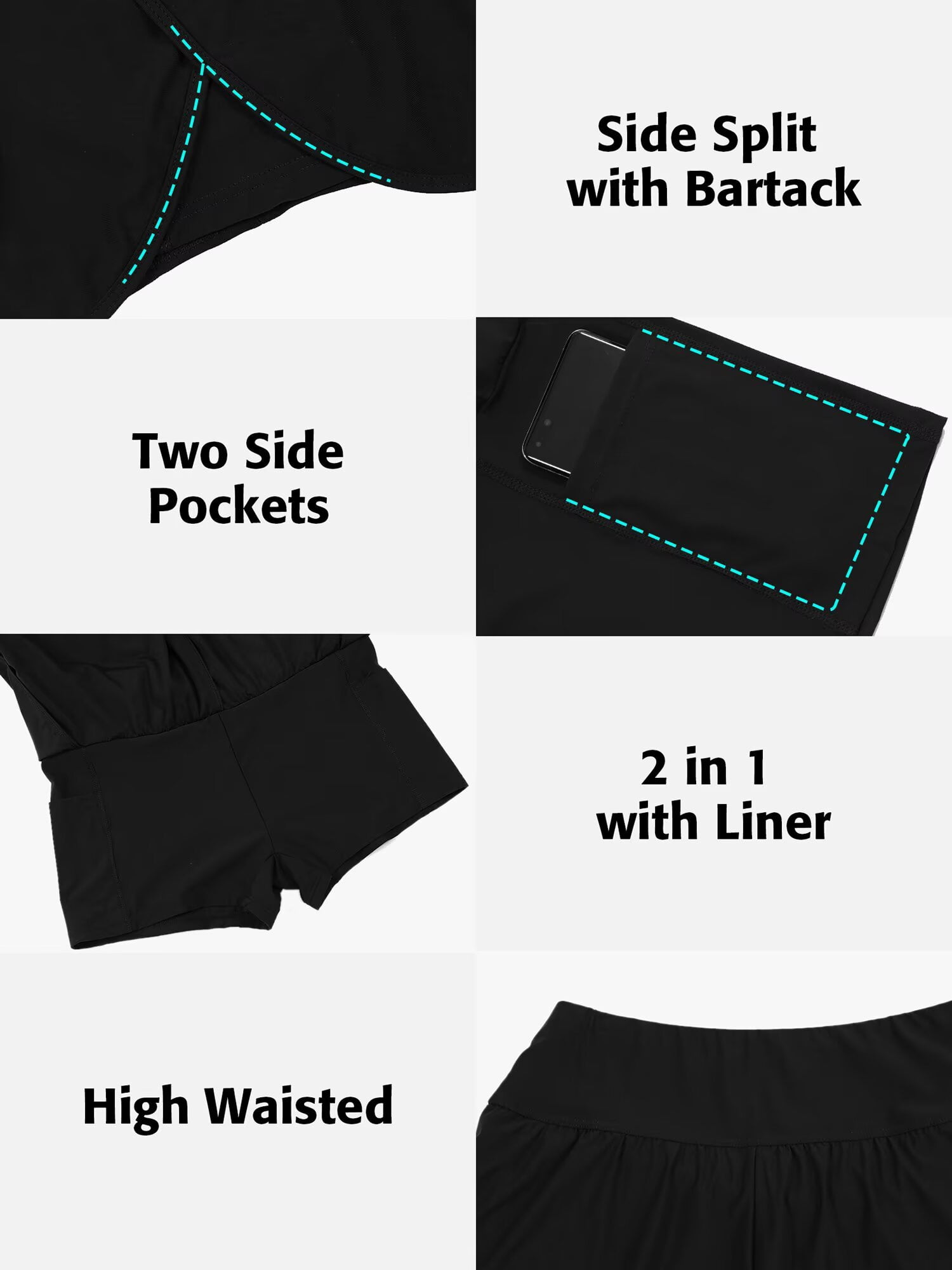 Charmo Womens High Waisted Sport Swim Shorts with Pockets and Mesh Lining (Black, S) 4rifr
