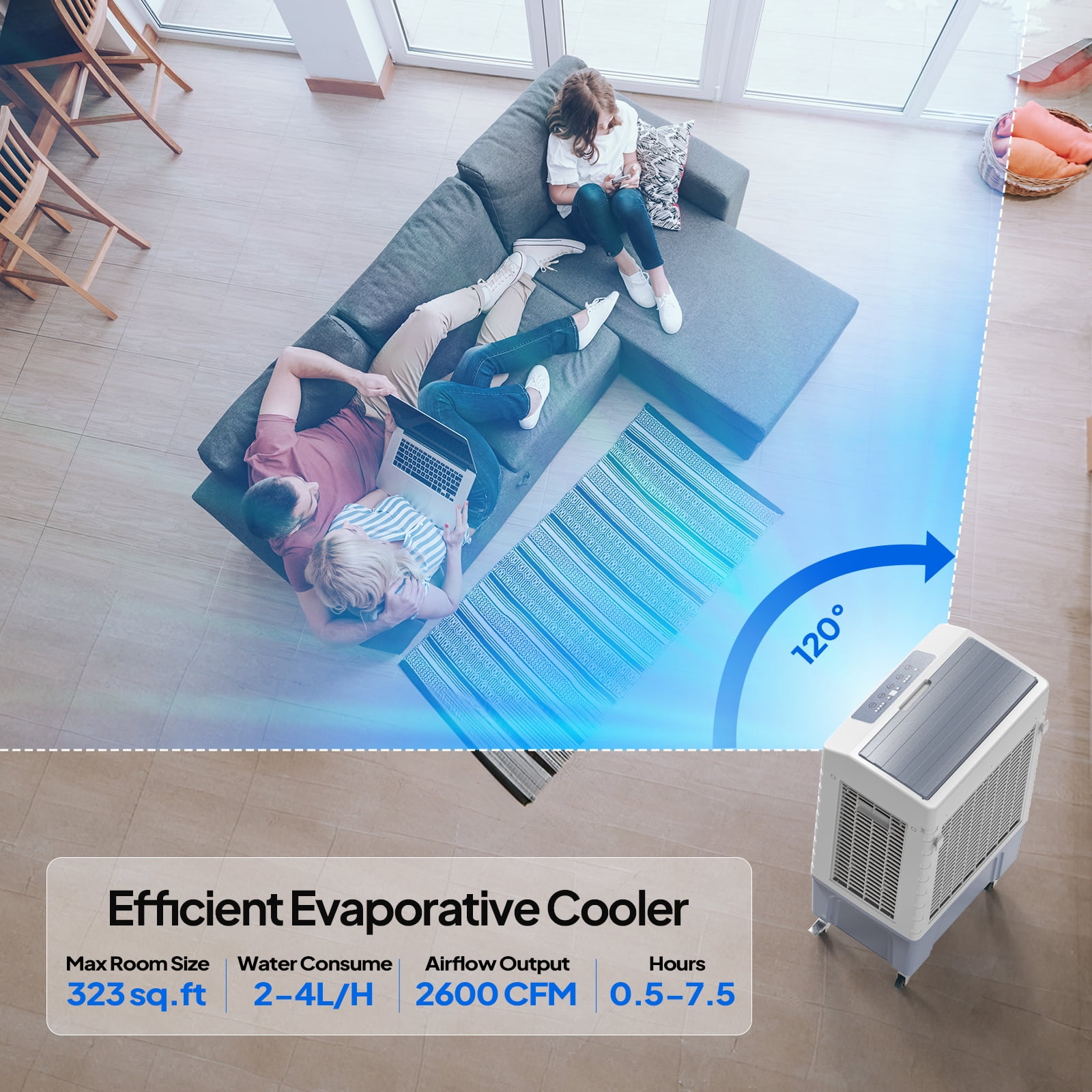 VINGLI Portable Evaporative Air Cooler, 3-in-1 Cooling Fan with 40L Water Tank (White, 1 Unit) swmes