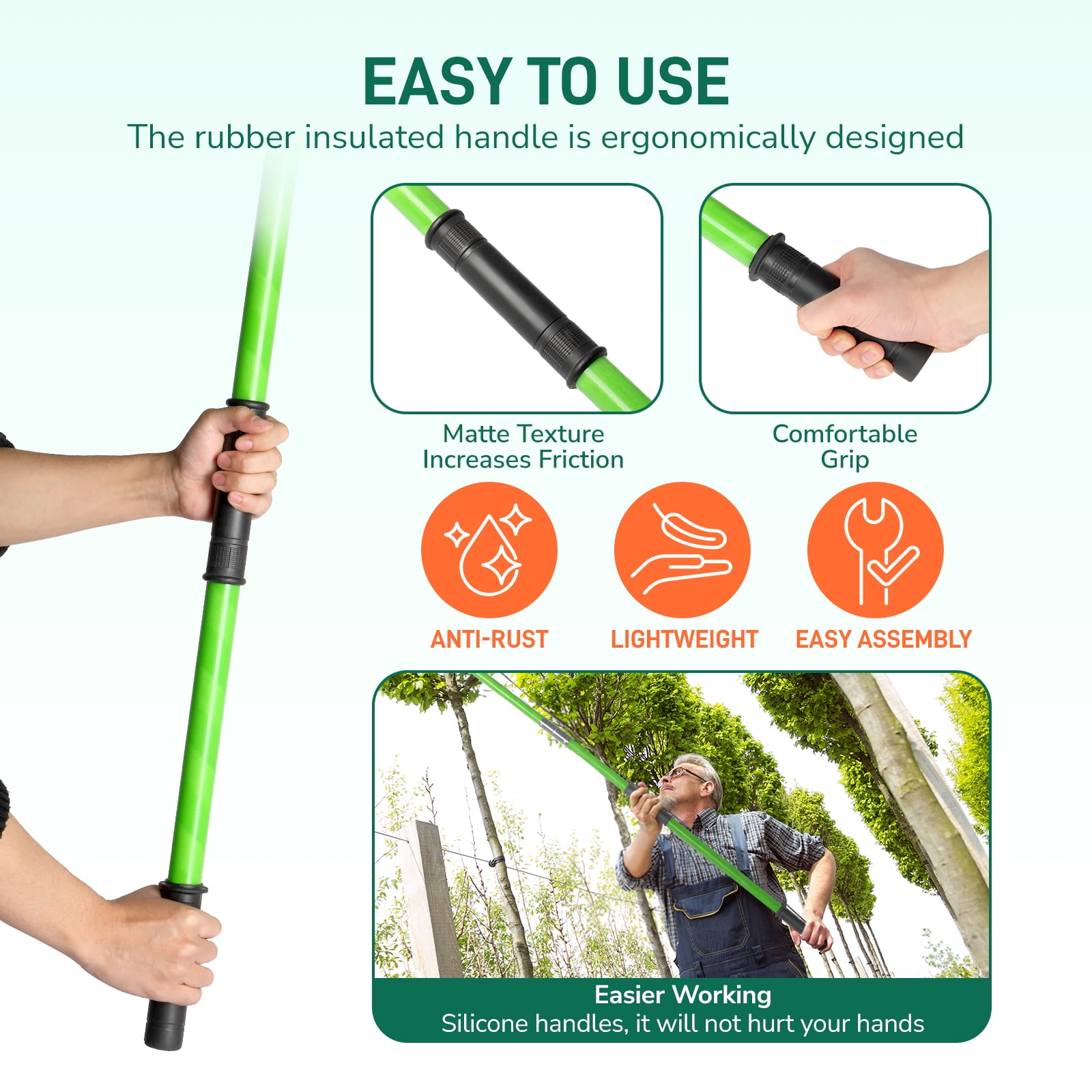 UBesGoo 24ft Extendable Pole Saw, Manual Tree Trimmer with Fiberglass Poles and Alloy Steel Blades (Green, 24 ft) 9rbc5