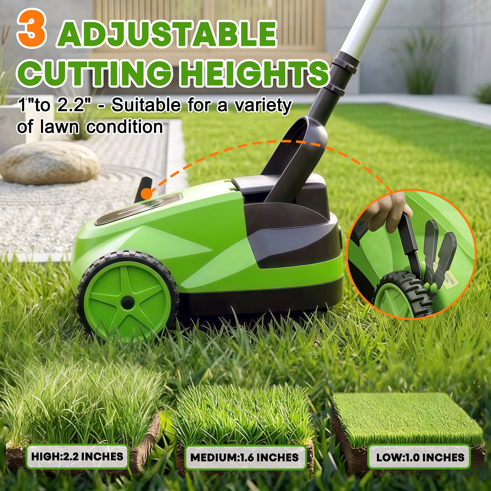 iToolMax Cordless Electric Lawn Mower, Lightweight Push Mower with 3-Position Cutting Height and Auto Shut-Off Safety Sensor (Green, 9.9 lb) l4qdc