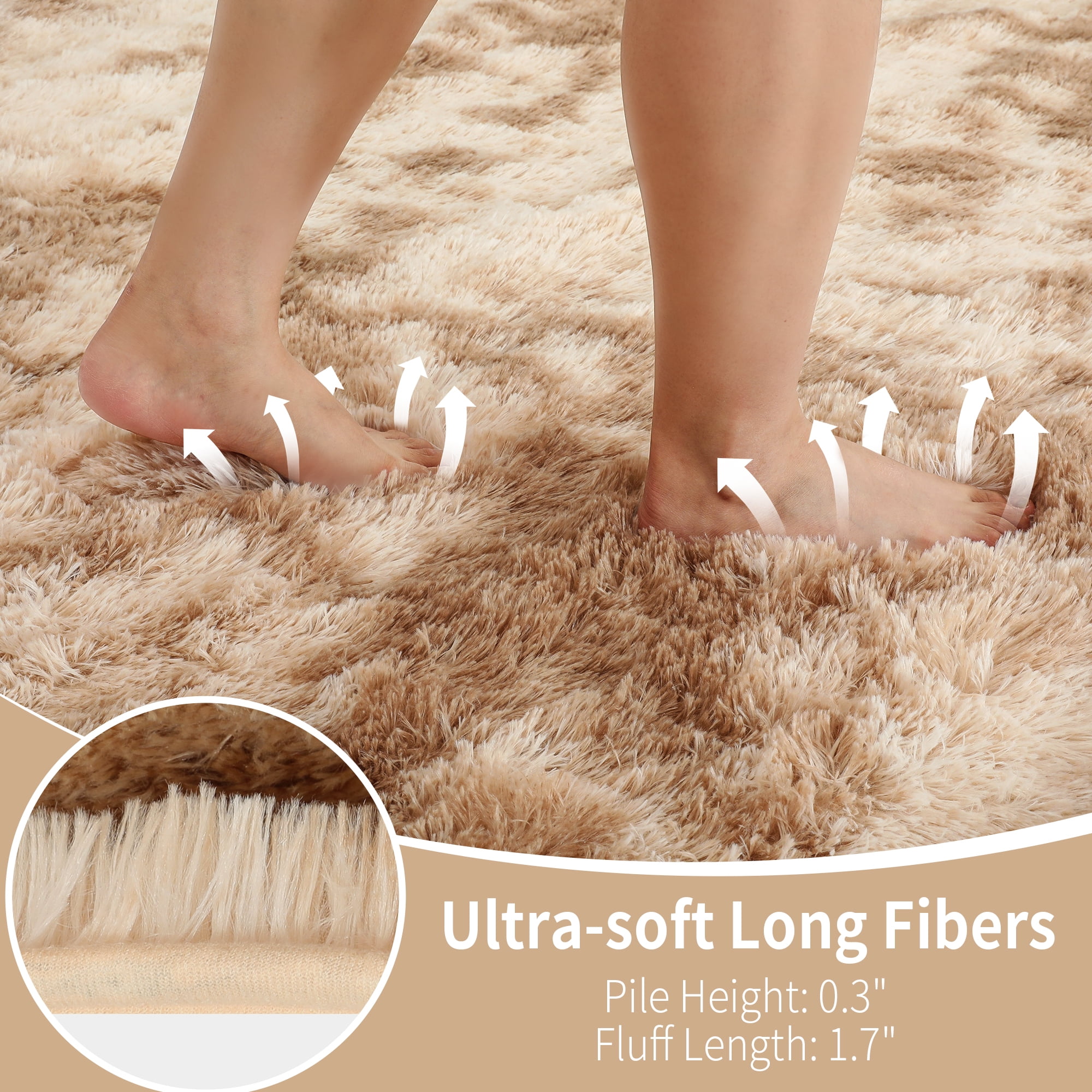 Cozydesg Soft Fluffy Area Rug, Modern Shaggy Velvet Floor Mat for Living Room and Bedroom (Beige, 8 ft x 10 ft) 3qz4p