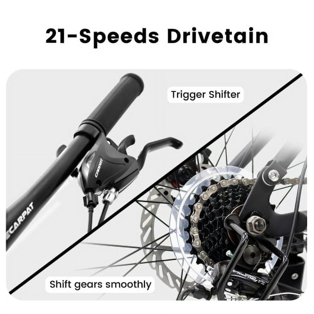 POVANLI 27 in Mountain Bike, 21-Speed Trail Commuter Bicycle (Grey, 27 in) ofq92