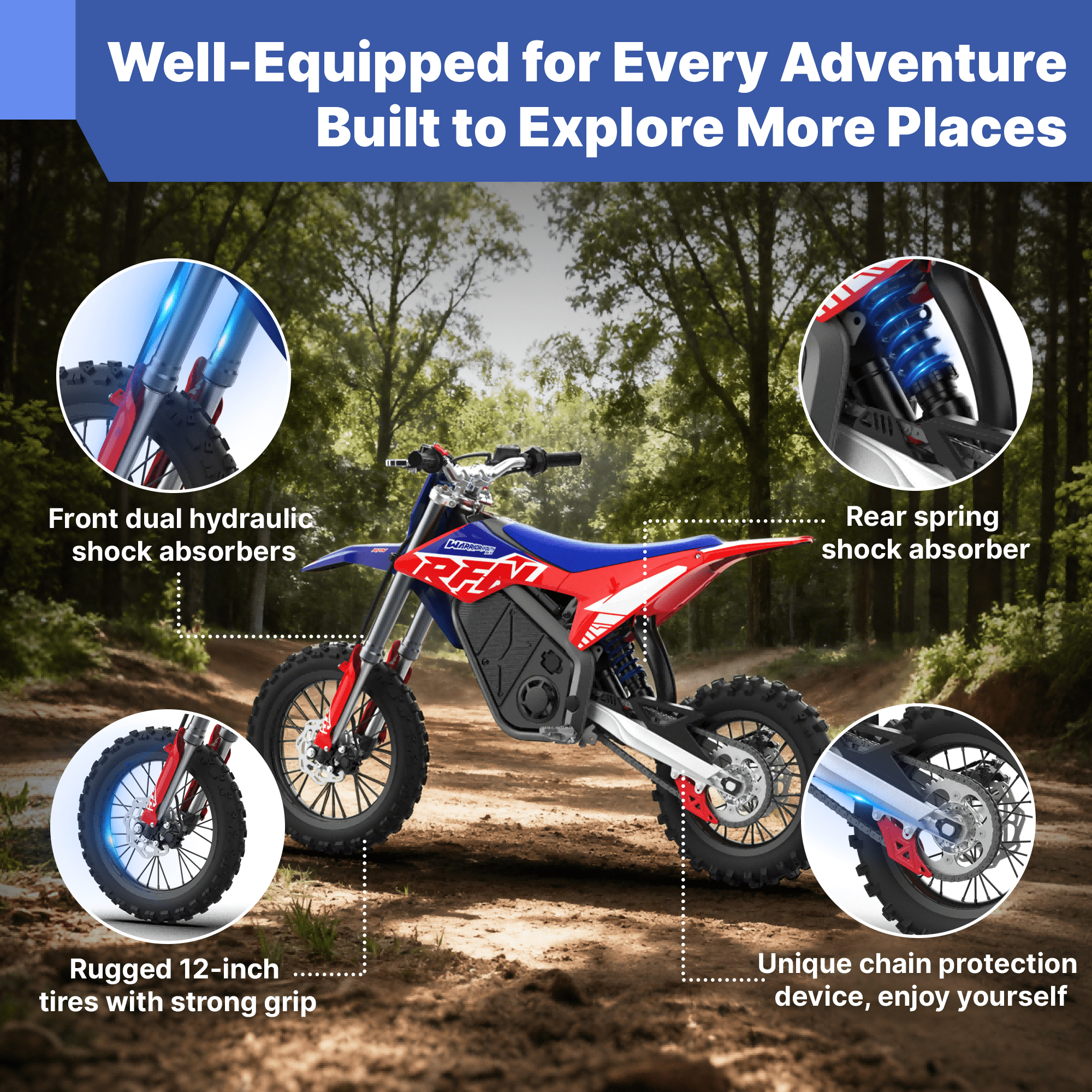 RFN Warrior Youth SX-E2 Electric Dirt Bike, High-Performance Off-Road eBike with 2000W Brushless Motor (Blue, 178 lb Capacity) 6zrvd