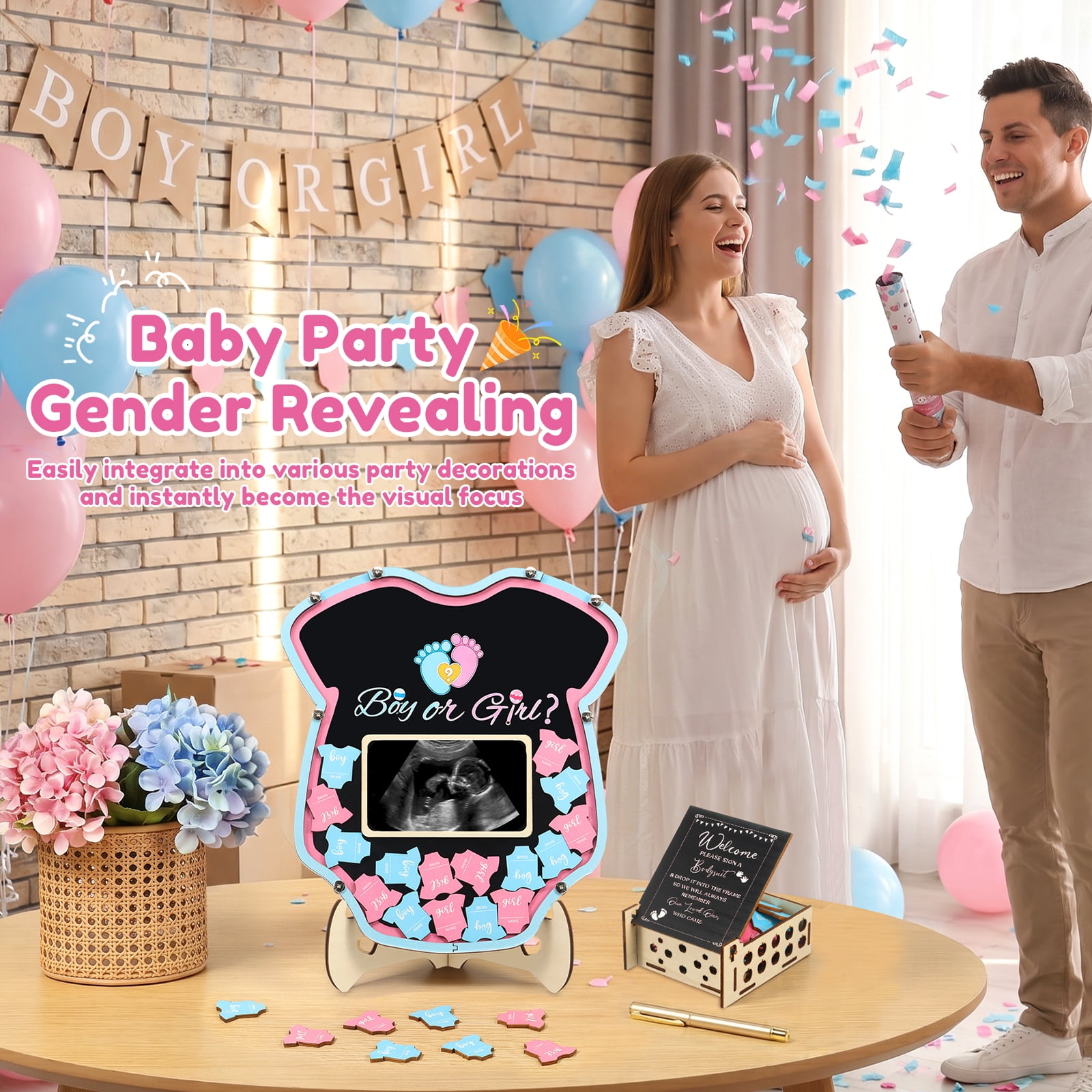 Adifare Baby Gender Reveal Voting Board Set with Stand and 60 Wooden Chips (Blue, 11.61 in x 10.43 in) rabwm