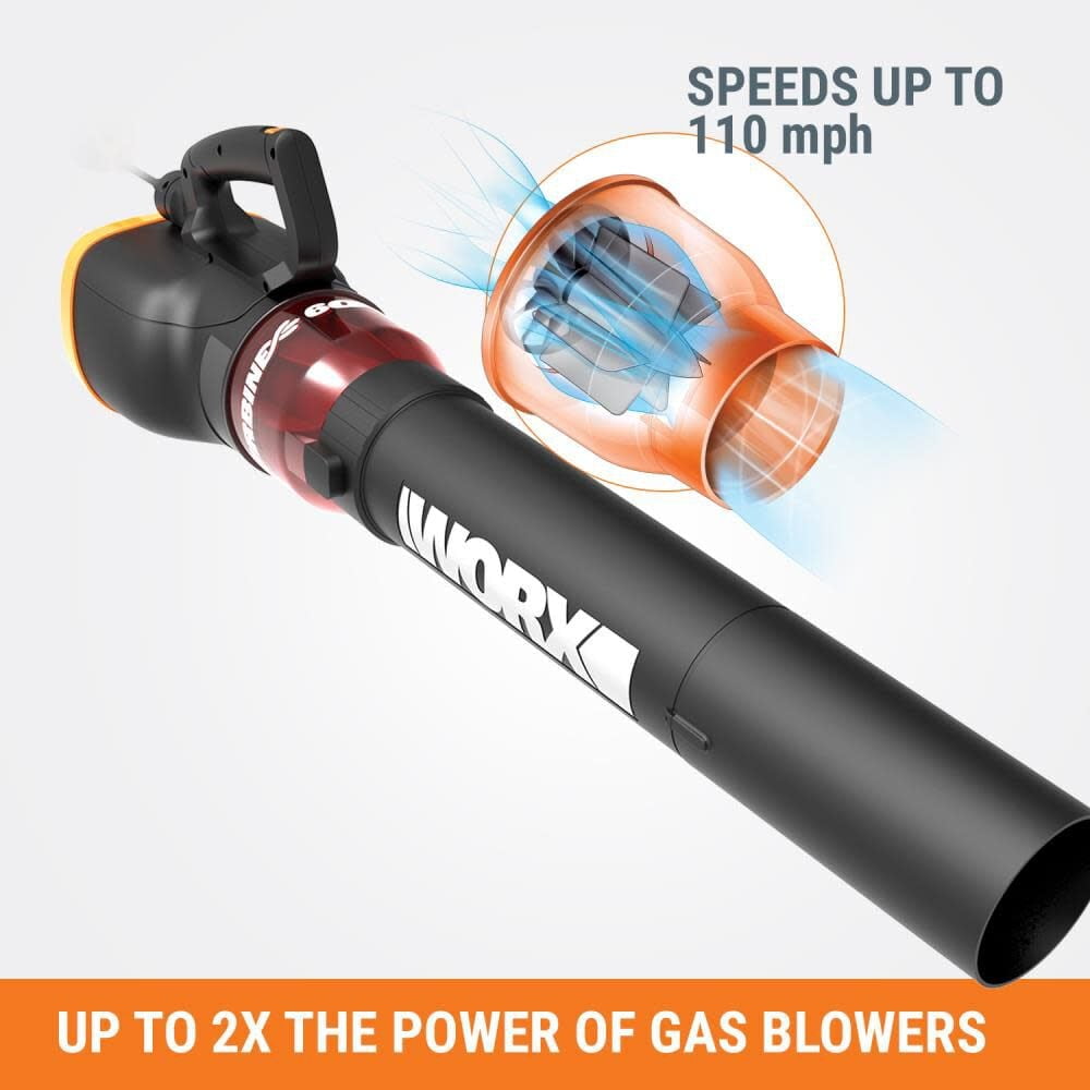 WORX WG520 Turbine 600 Electric Leaf Blower, 600 CFM High-Capacity Airflow (Orange/Black, 18.19 in x 9.76 in x 11.02 in) inixz