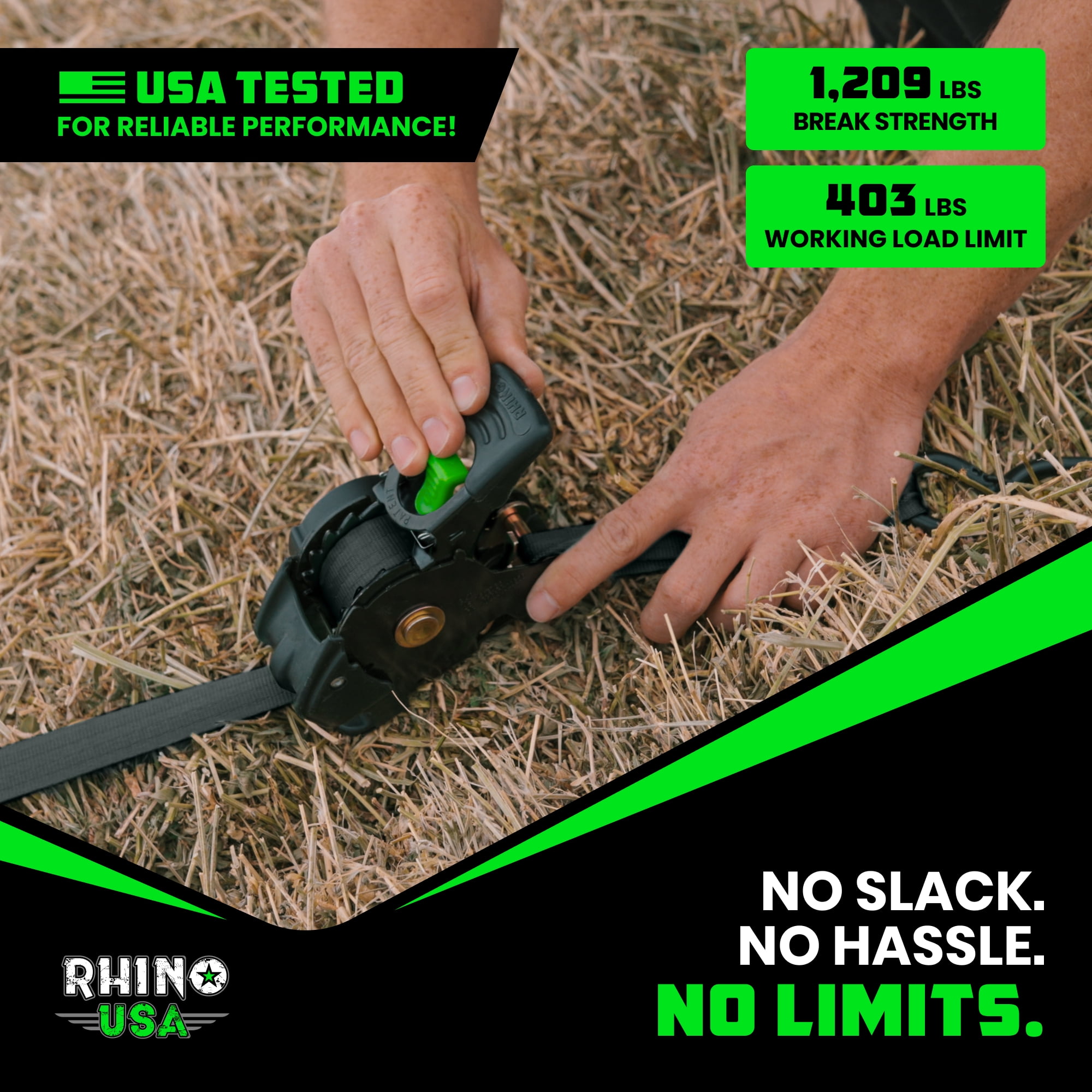 Rhino USA Retractable Ratchet Straps Heavy-Duty Cargo Tie Downs (Black, 4-Pack, 1 in x 10 ft) p9yru