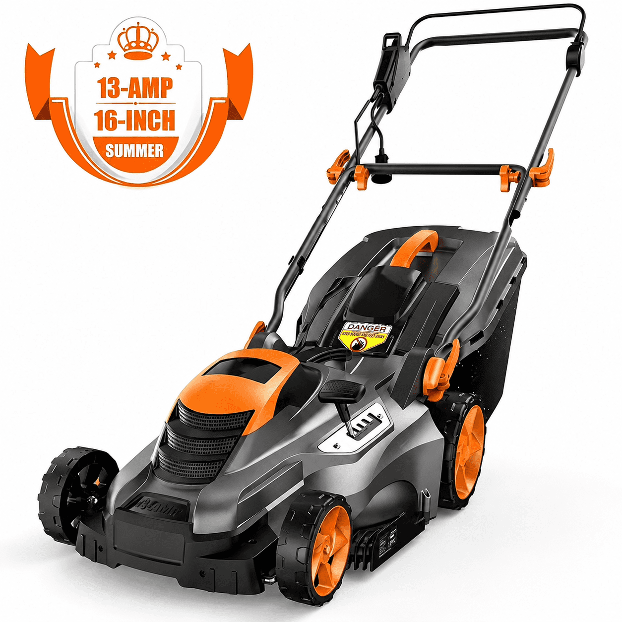 DOVAMAN 13 Amp Electric Lawn Mower, 16-Inch Cutting Width, 5 Adjustable Heights, Corded Garden Grass Cutter (Black, 16 in) 671fg