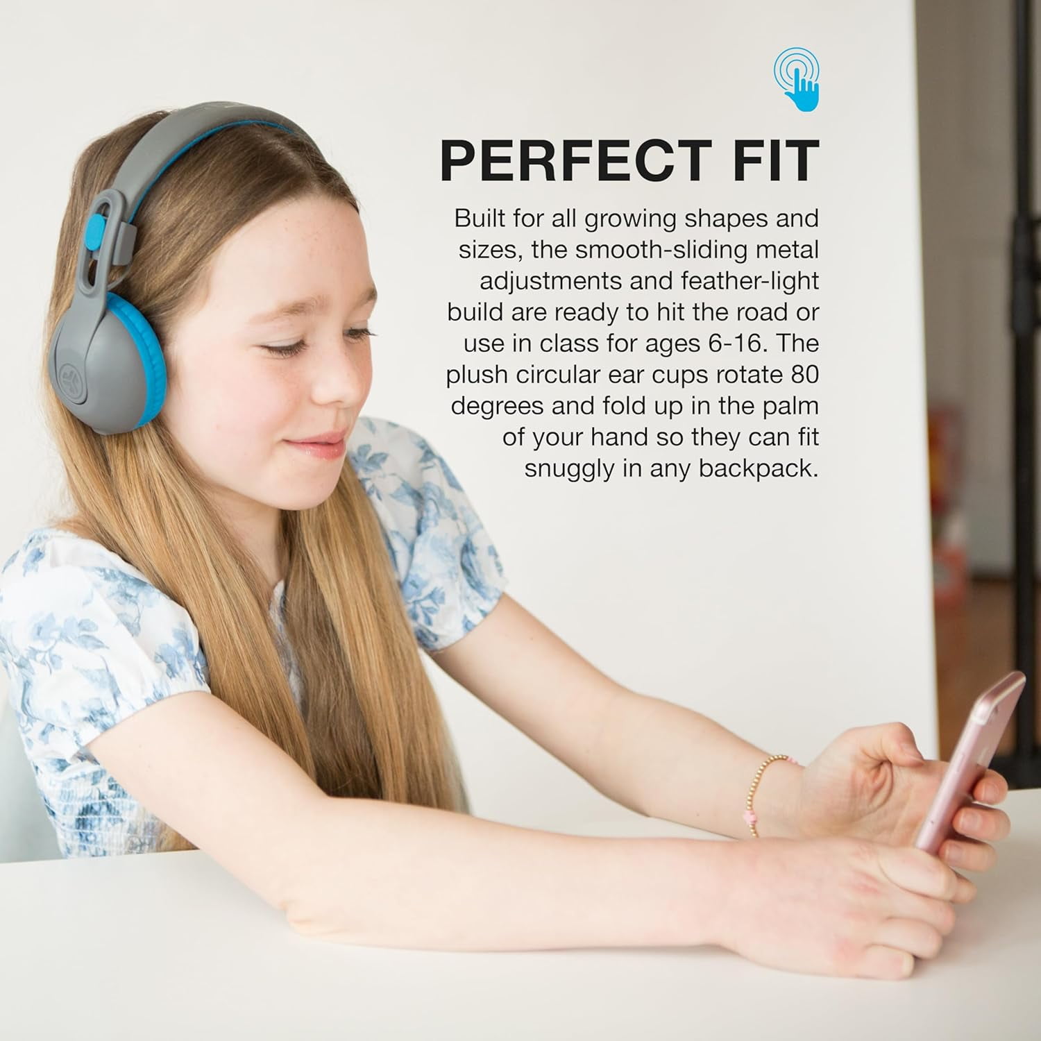 JLab JBuddies Studio 2 Kids Wireless Headphones, Volume Safe, Foldable, Noise Isolation, Built-in Mic (Blue/Graphite, 1 Pair) zexnu