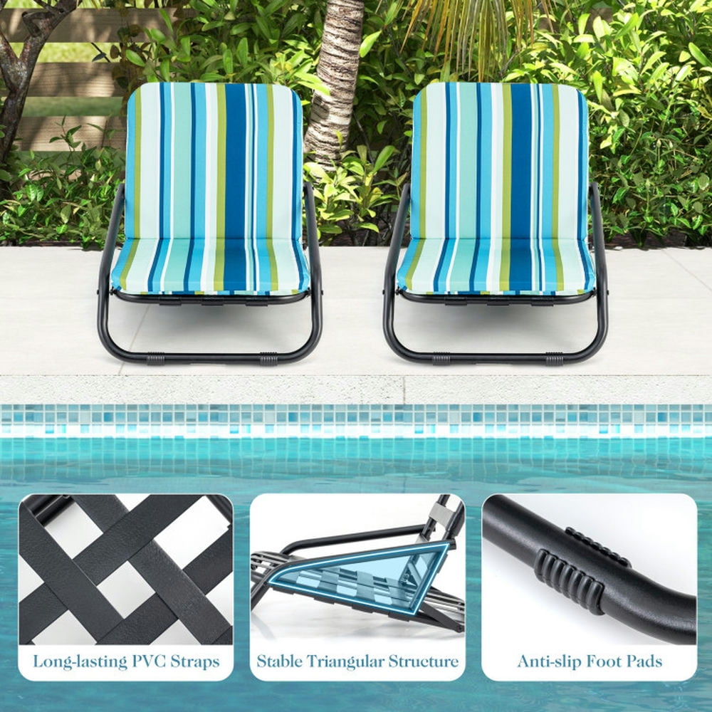 Kadyn Low Folding Beach Chairs with Cushions (Blue, 2 Pack) 108an