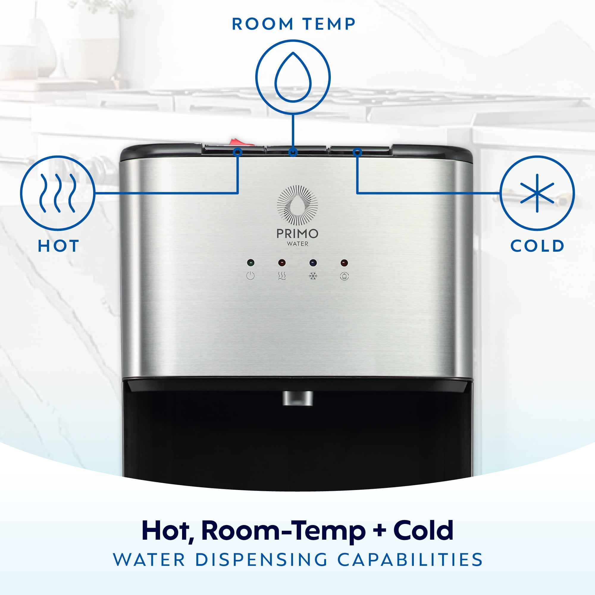 Primo Deluxe Bottom Load Water Dispenser, Hot Cold and Room Temperature (Black and Stainless, 5 gal) ay0sy