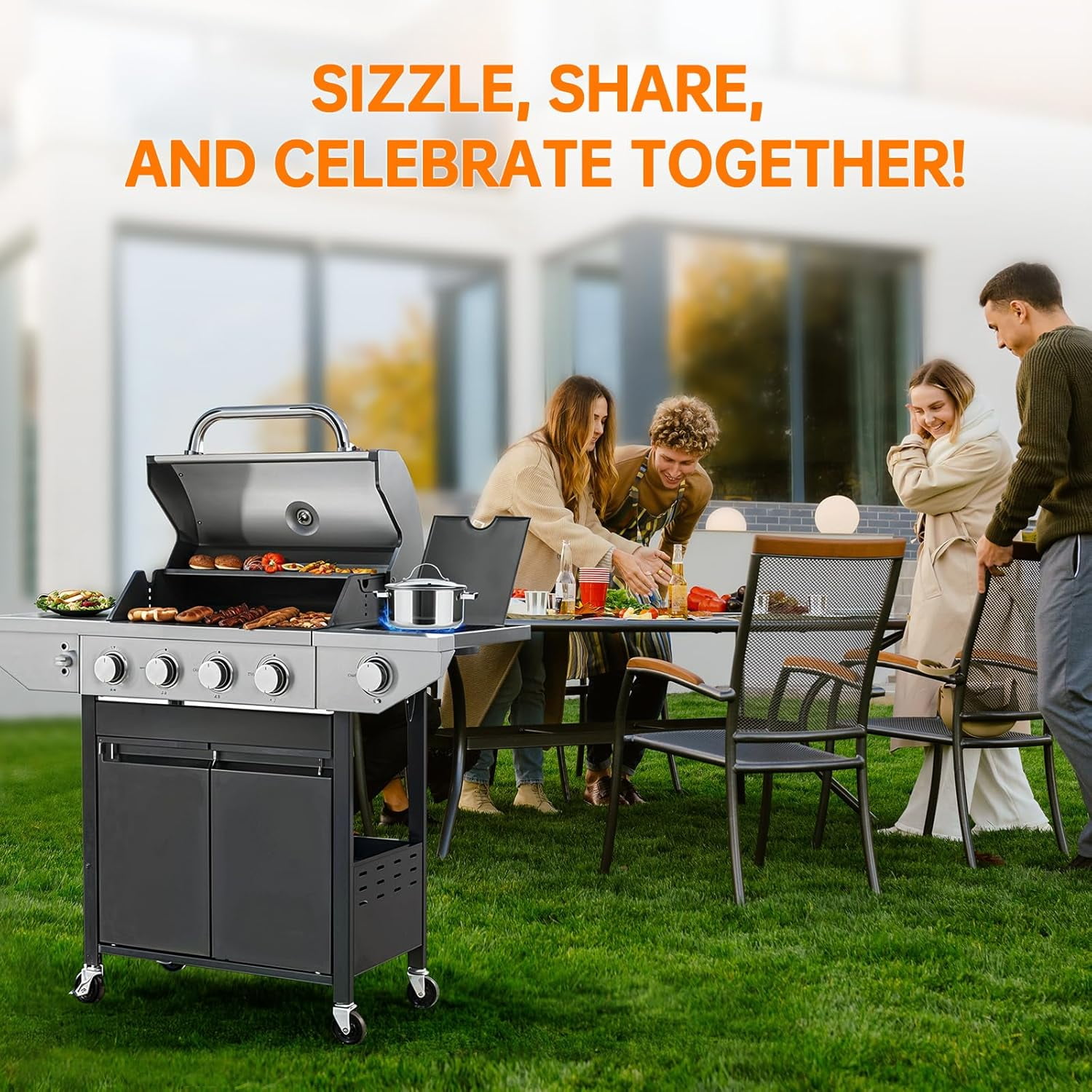 Lohasly 4-Burner Propane Gas Grill with Side Burner (Black, 562 sq. in. Cooking Area) umx2o
