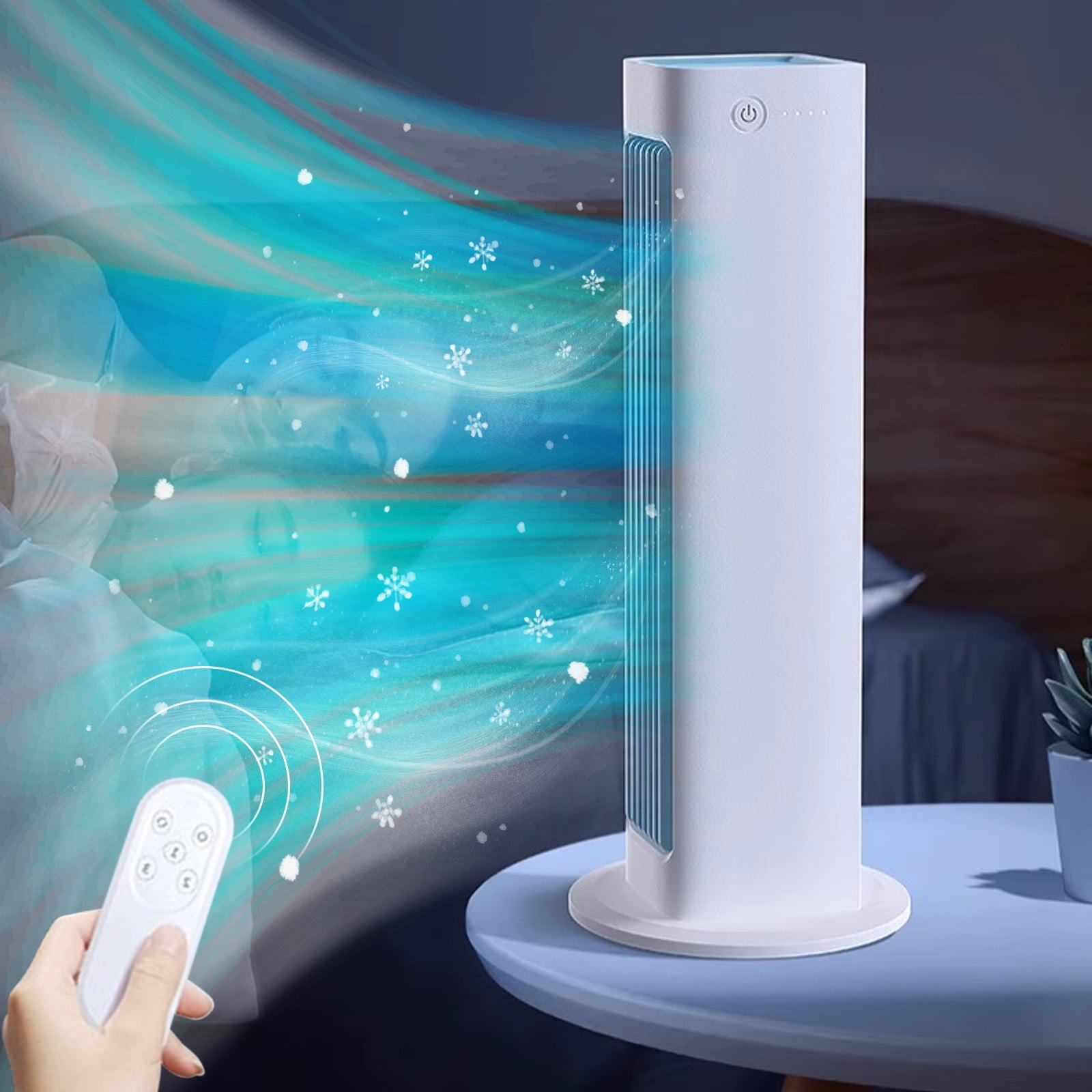 Exhoden Portable Bladeless Tower Fan, Quiet Cooling Floor Fan for Bedroom and Home (White, 36 in) 4vcs3