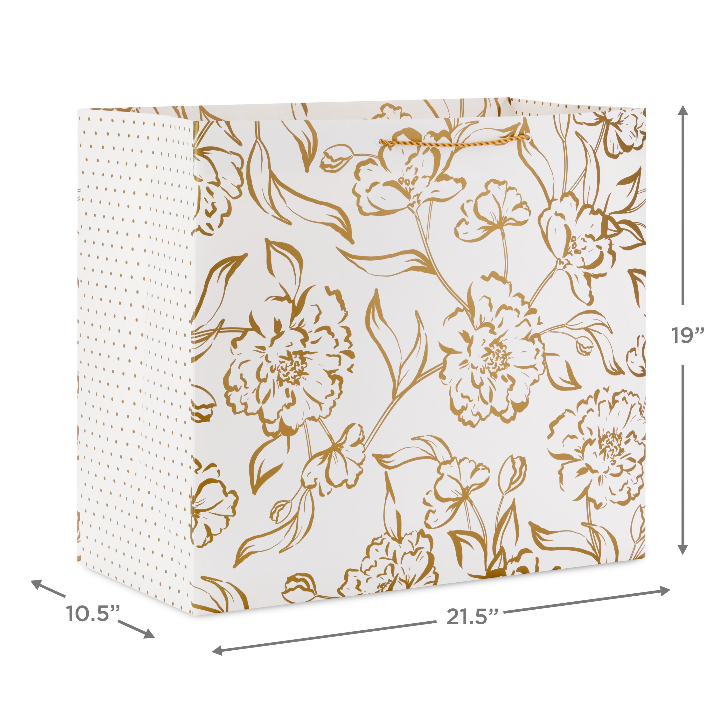 Hallmark Jumbo Floral Gift Bag, Heavy-Duty Paper Present Carrier with Satin Ribbon Handles (Gold, 21.5 in x 19 in x 10.5 in) wz8d4