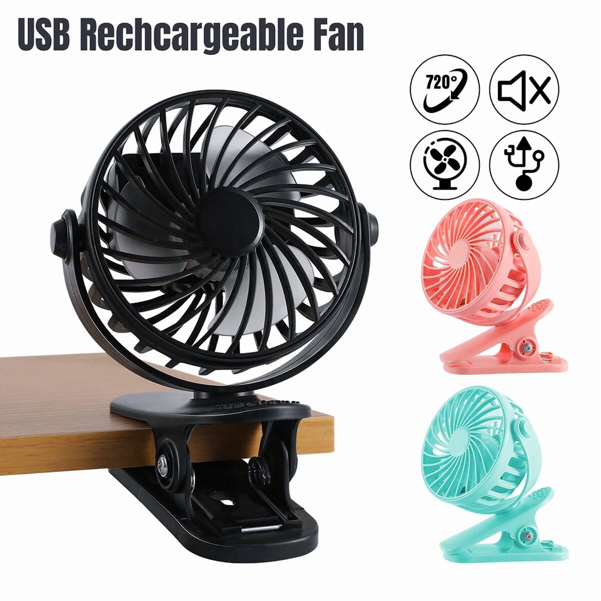 FLINT Rechargeable Mini Cooling Fan Portable USB Clip-On Desk Fan for Office Stroller Camping (Black, 6 in) 7f366