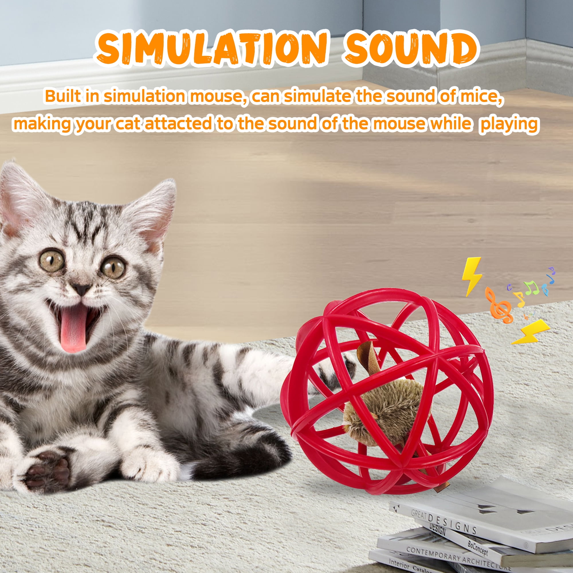 Homieway Interactive Cat Toy Ball with Simulated Mouse Sound (Blue, 2 Pack) z7z8s
