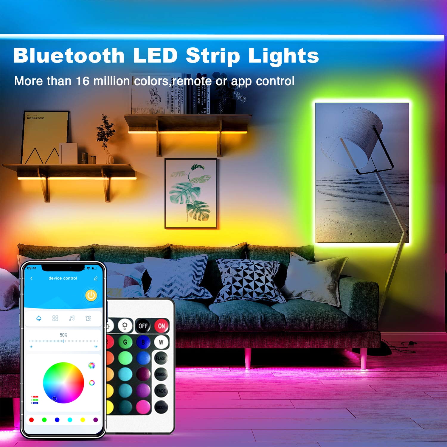 DAYBETTER LED Strip Lights, Music Sync RGB Color Changing Lights with APP and Remote Control (Multicolor, 100 ft) r7p78