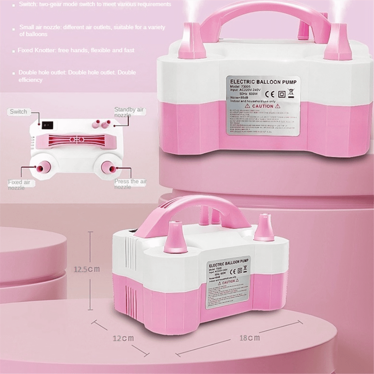Generic Electric Balloon Pump Dual Nozzle Portable Inflator for Party Decorations (Pink, 600W) 7ee8x