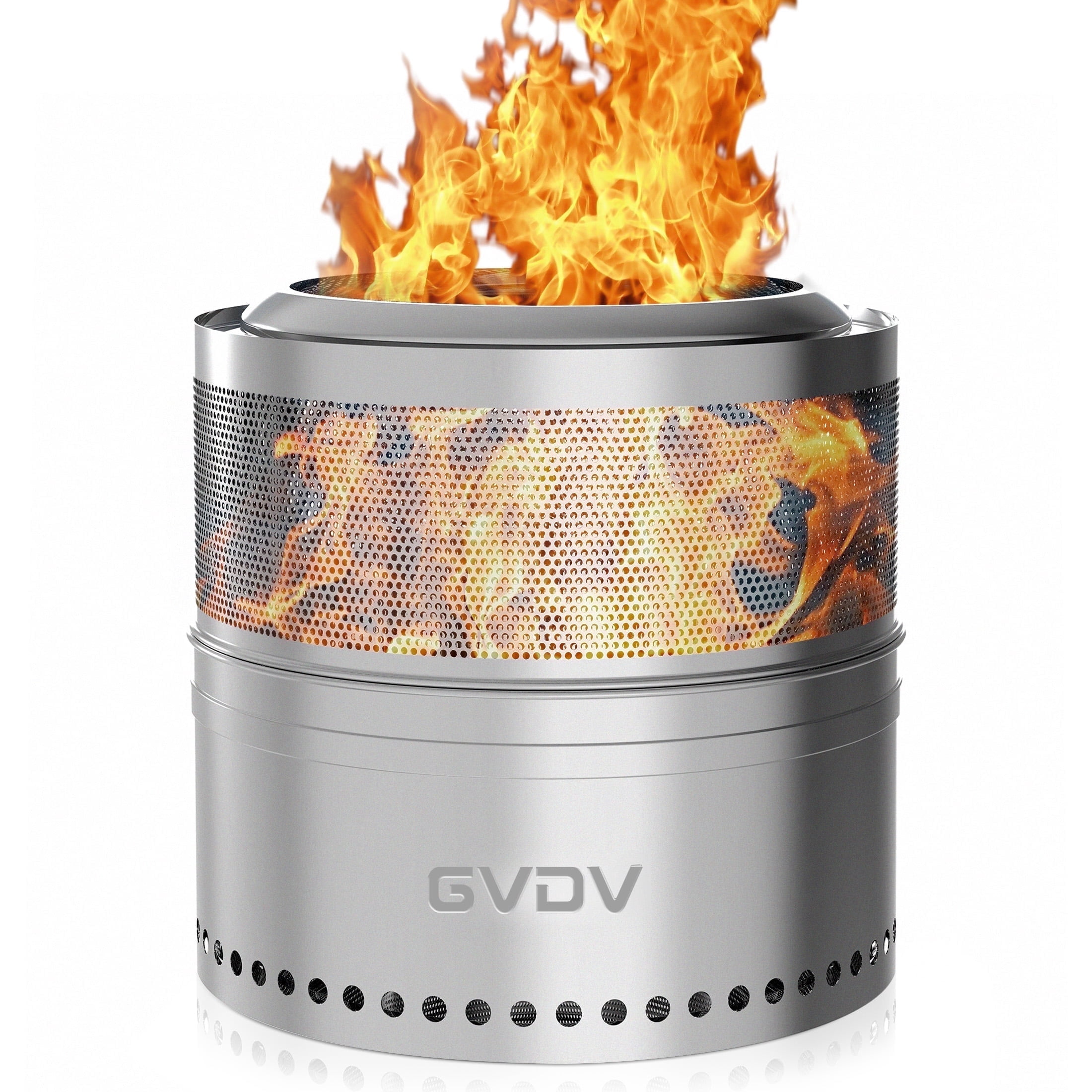 GVDV Smokeless Camping Fire Pit, Collapsible Stainless Steel Outdoor Heater (Silver, 18 in) tuw10
