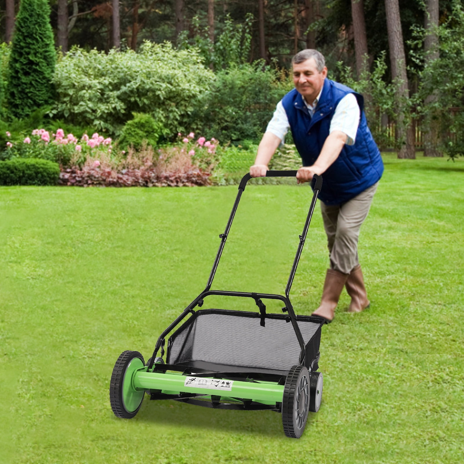 ChicHomey 20-inch Manual Reel Lawn Mower, Adjustable 5-Blade Push Mower for Residential Lawns (Green, 20 in) 5elok