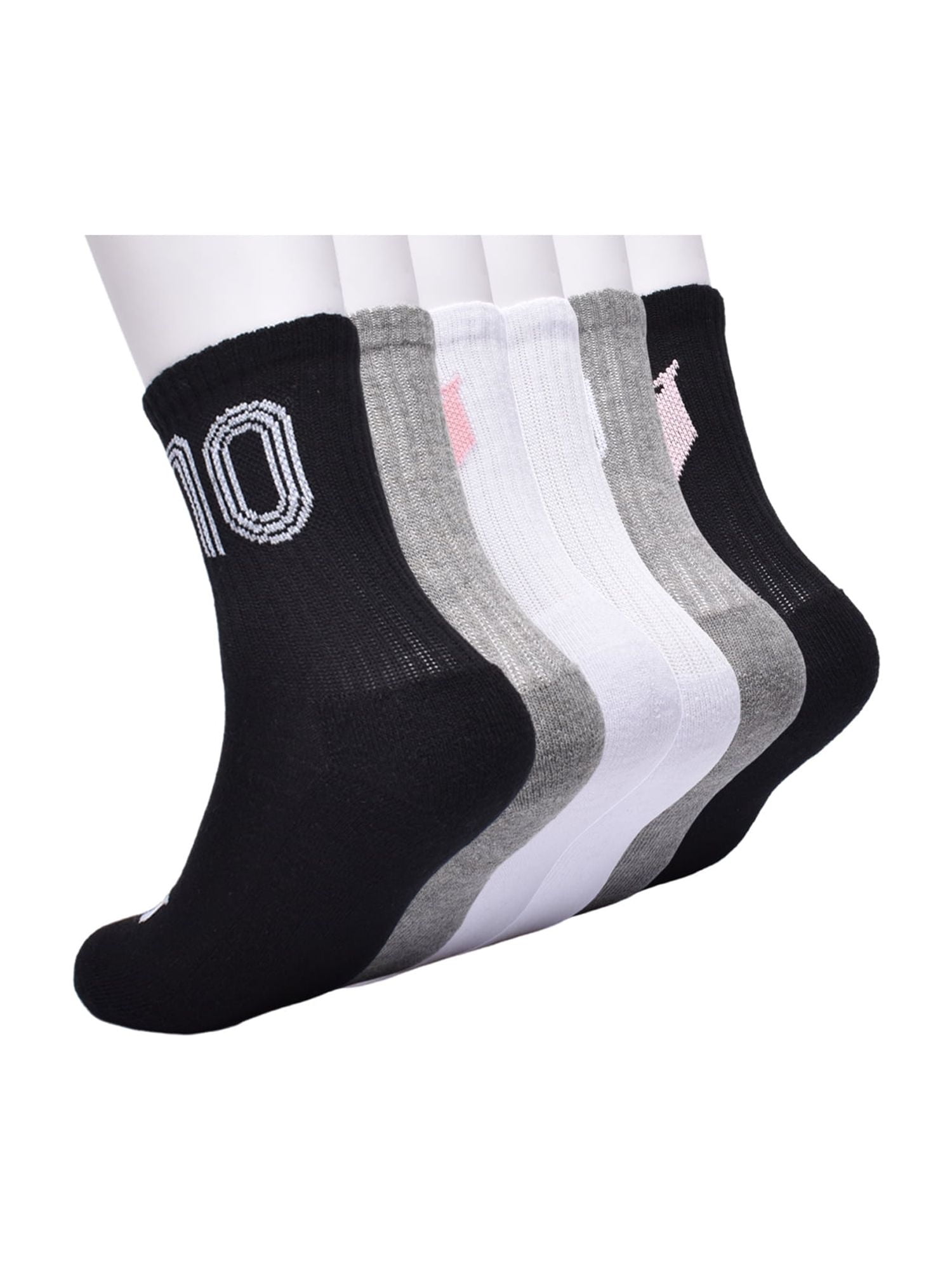 Messi Boys Crew Socks Athletic Performance Cushioned Footbed (Black, 6-Pack, Size S-L) h14af