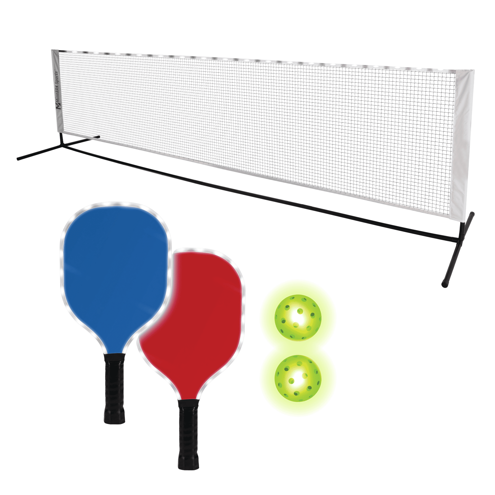 MinnARK LED Pickleball Set with Light-Up Net, Paddles, and Balls (142 in) qoe08