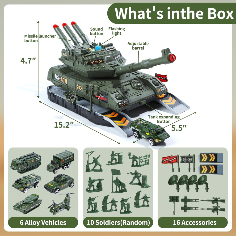 JoyStone Military Vehicle Set Battle Tank Toy with Realistic Light and Sound (6 Pack, Multi-Color) obcu4