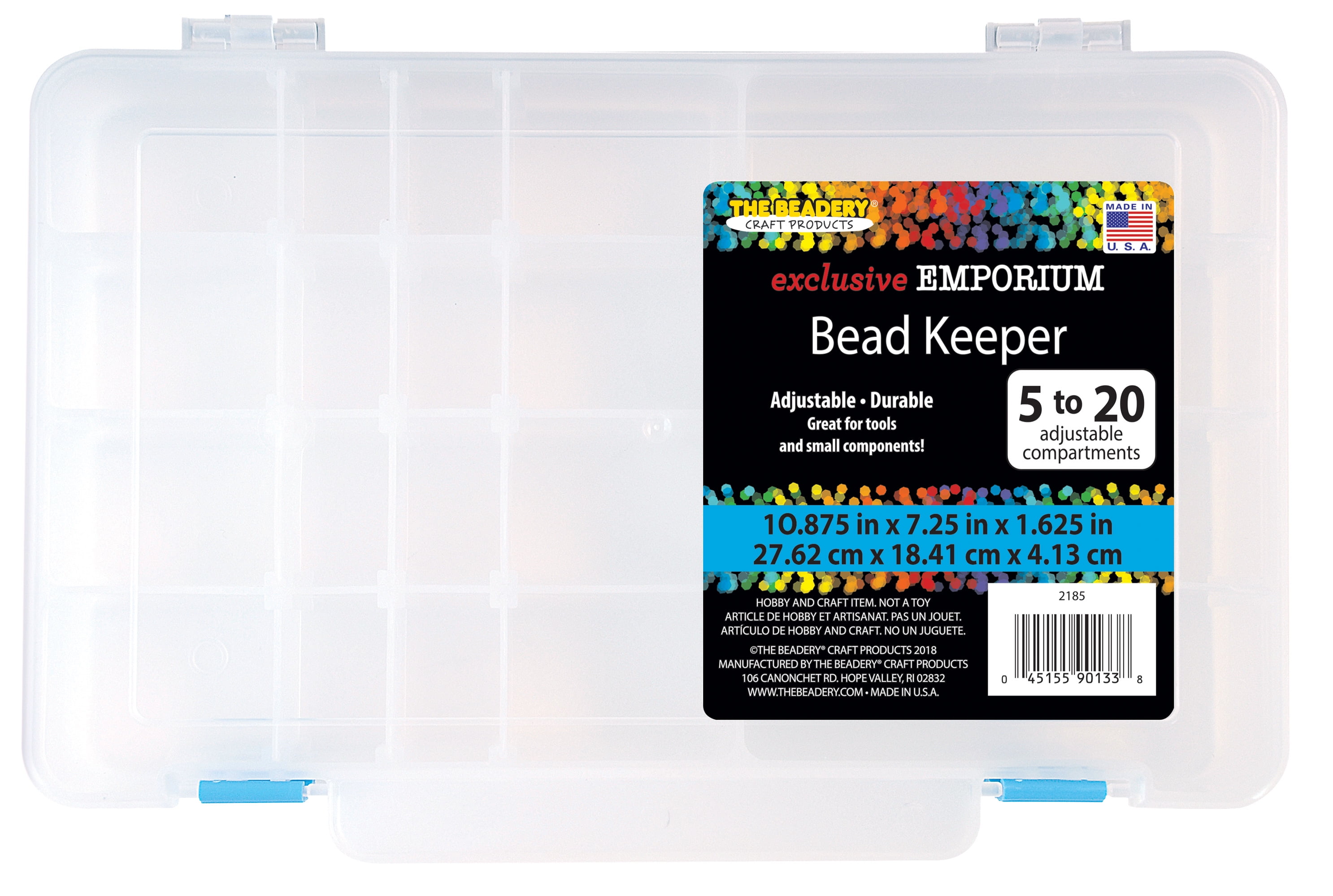 The Beadery Adjustable Compartment Craft Organizer Box (Clear, 10.875 in x 7.25 in x 1.625 in) kydhh