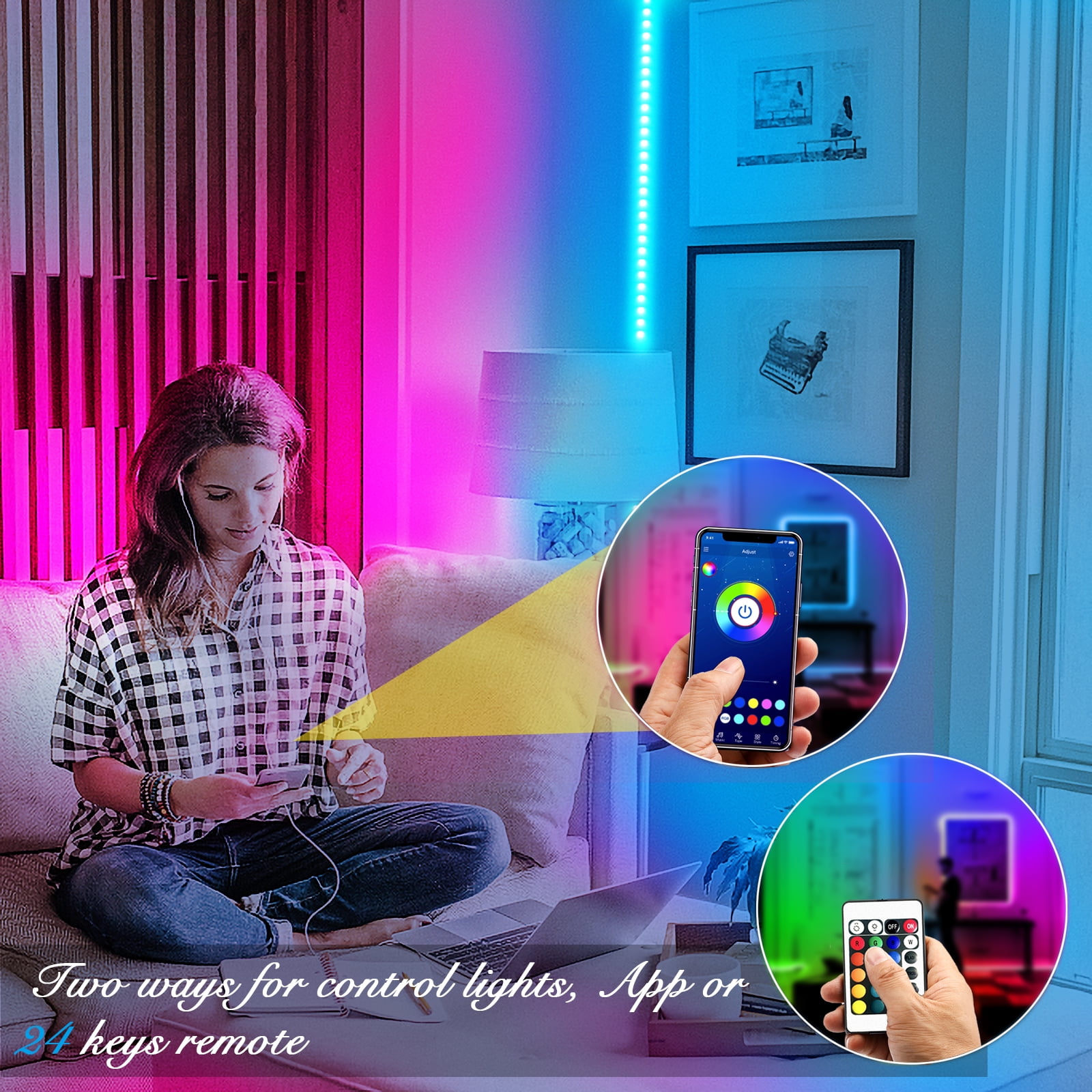 DAYBETTER LED Strip Lights, RGB Color Changing Lights with App and Remote Control, Music Sync for Bedroom and Party Decor (100 ft) awqpl