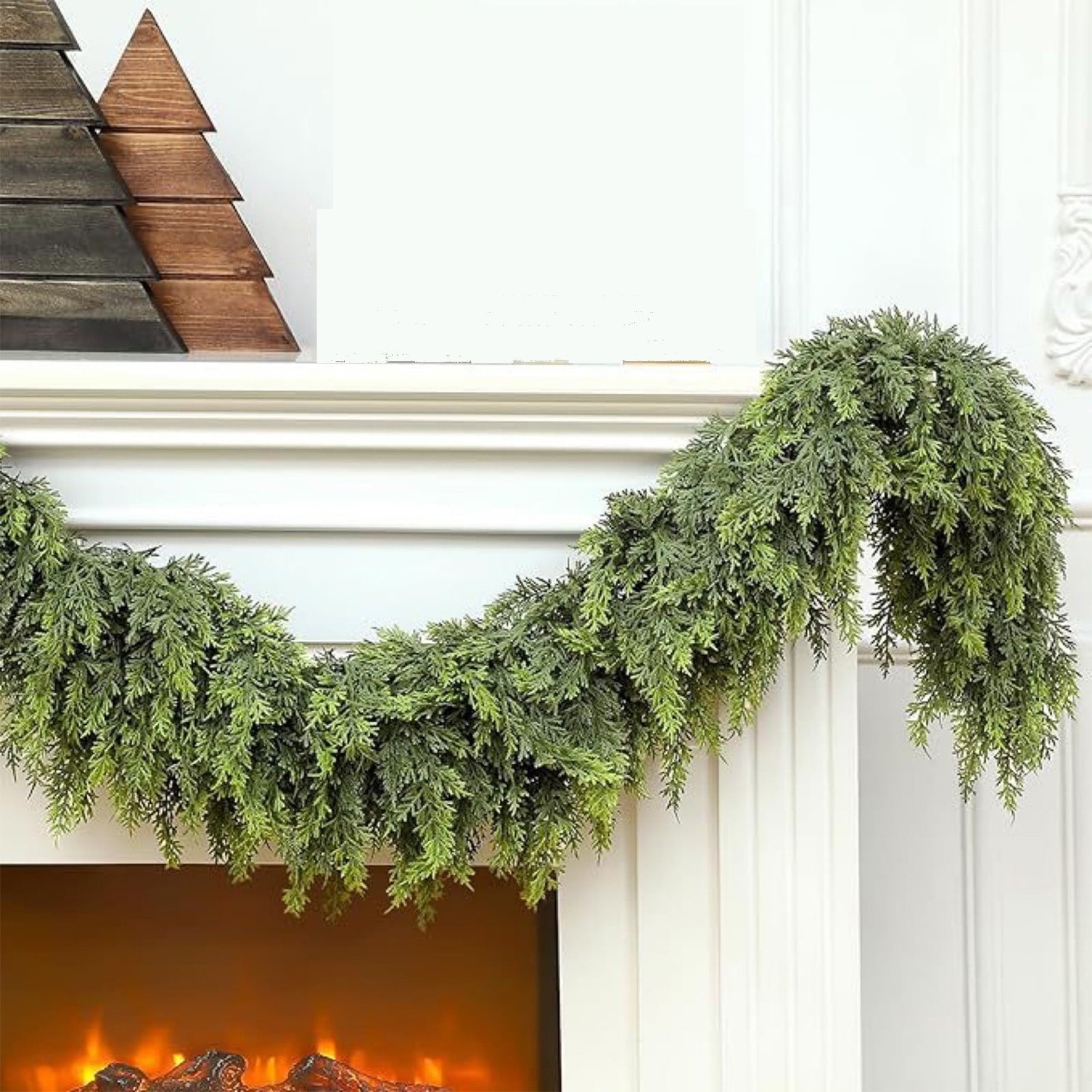 Bwomeauty Artificial Christmas Pine Needle Wreath, Realistic Holiday Greenery for Fireplace and Porch Decor (Green, 70.86 in) lgngx