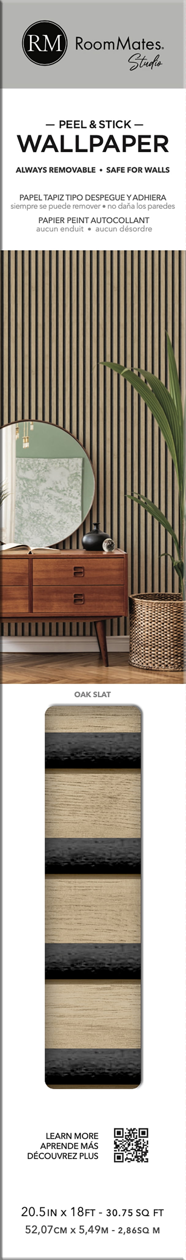 Roommates Studio Cream Oak Slat Peel and Stick Wallpaper (White, 30.75 sq ft) d9wgd