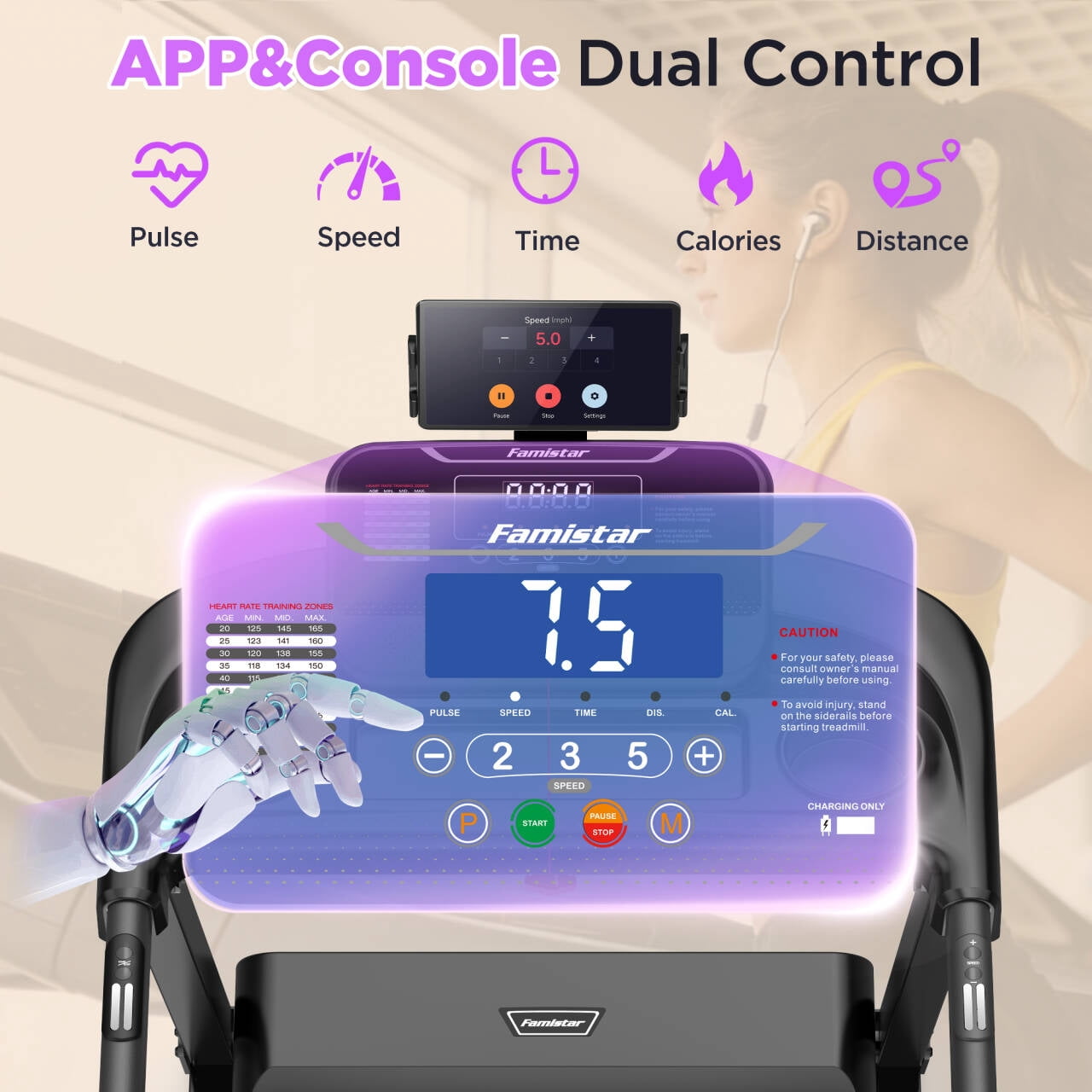 Famistar Folding Electric Treadmill for Home, Portable Exercise Machine with Adjustable Incline, APP Control, Bluetooth Speakers (320 lb Capacity) b497y