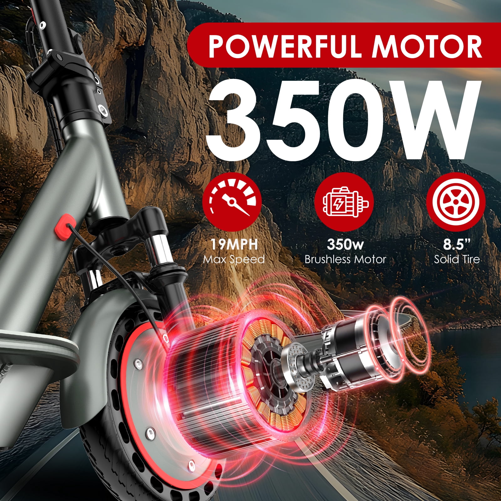 Kalorace Foldable Electric Scooter for Adults, 350W Motorized Commuter E-Scooter with Dual Suspension (Red, 8.5 in) pyb0h