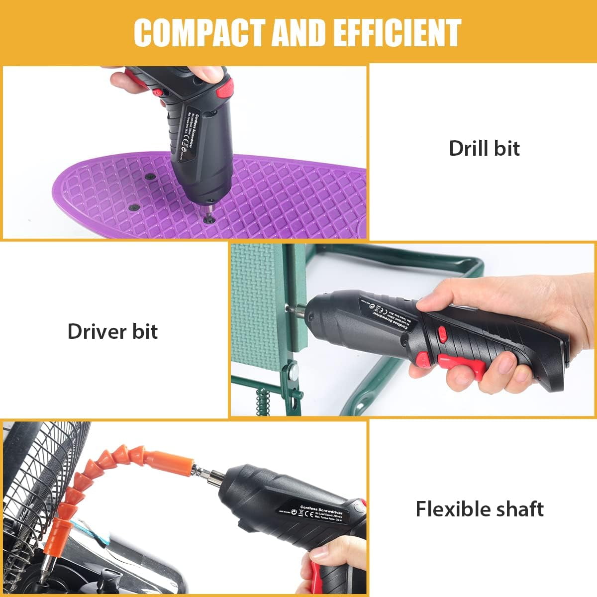 BN-LINK Cordless Electric Screwdriver Set, USB Rechargeable Power Tool with Rotating Handle, LED Light, and 45-Piece Accessory Kit 8hzow - Image 5