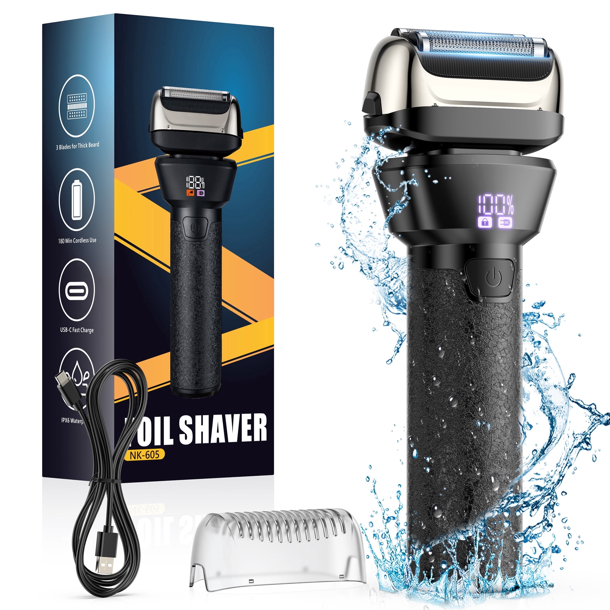 delpattern Electric Foil Shaver for Men 4D Flex Floating Head Rechargeable Beard Trimmer (Black, 1 Count) gwh5c