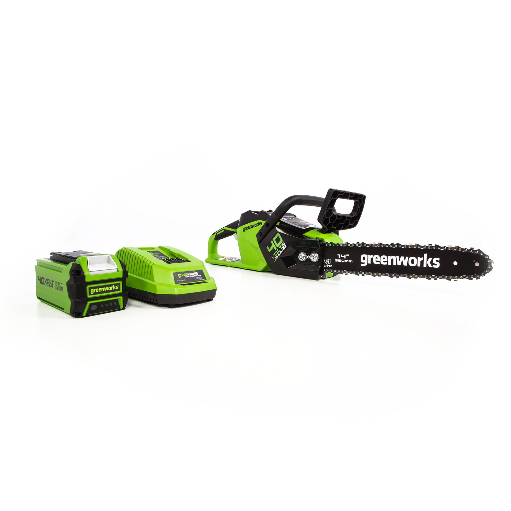 Greenworks 40V 14-inch Brushless Chainsaw Kit with 2.5 Ah Battery and Charger (Green, 14 in) 0sc9m