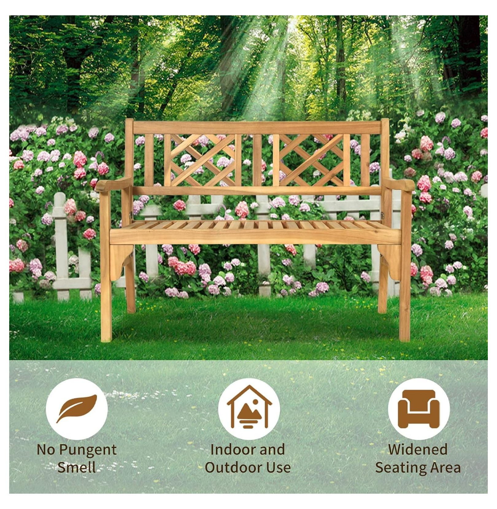 HJXWALHJX Folding Patio Garden Bench, 2-Person Outdoor Wood Porch Loveseat with Slatted Seat and Armrest (4 ft) kai4b