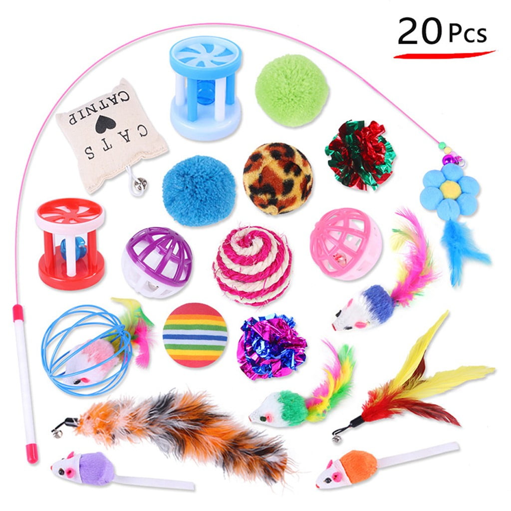 Darzheoy Interactive Cat Toy Assortment Set, Feather Teaser, Mice, and Bell Balls (20 Pieces) srwnq