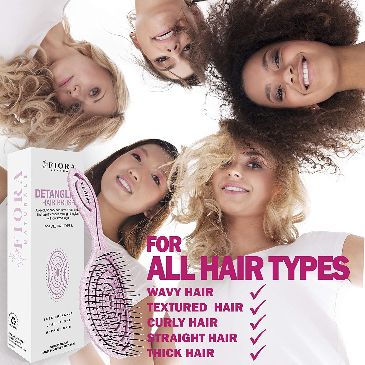 Fiora Naturals Hair Detangling Brush, Flexible Bristle Detangler for Smooth Hair (Pink, 1 Count) uawtq