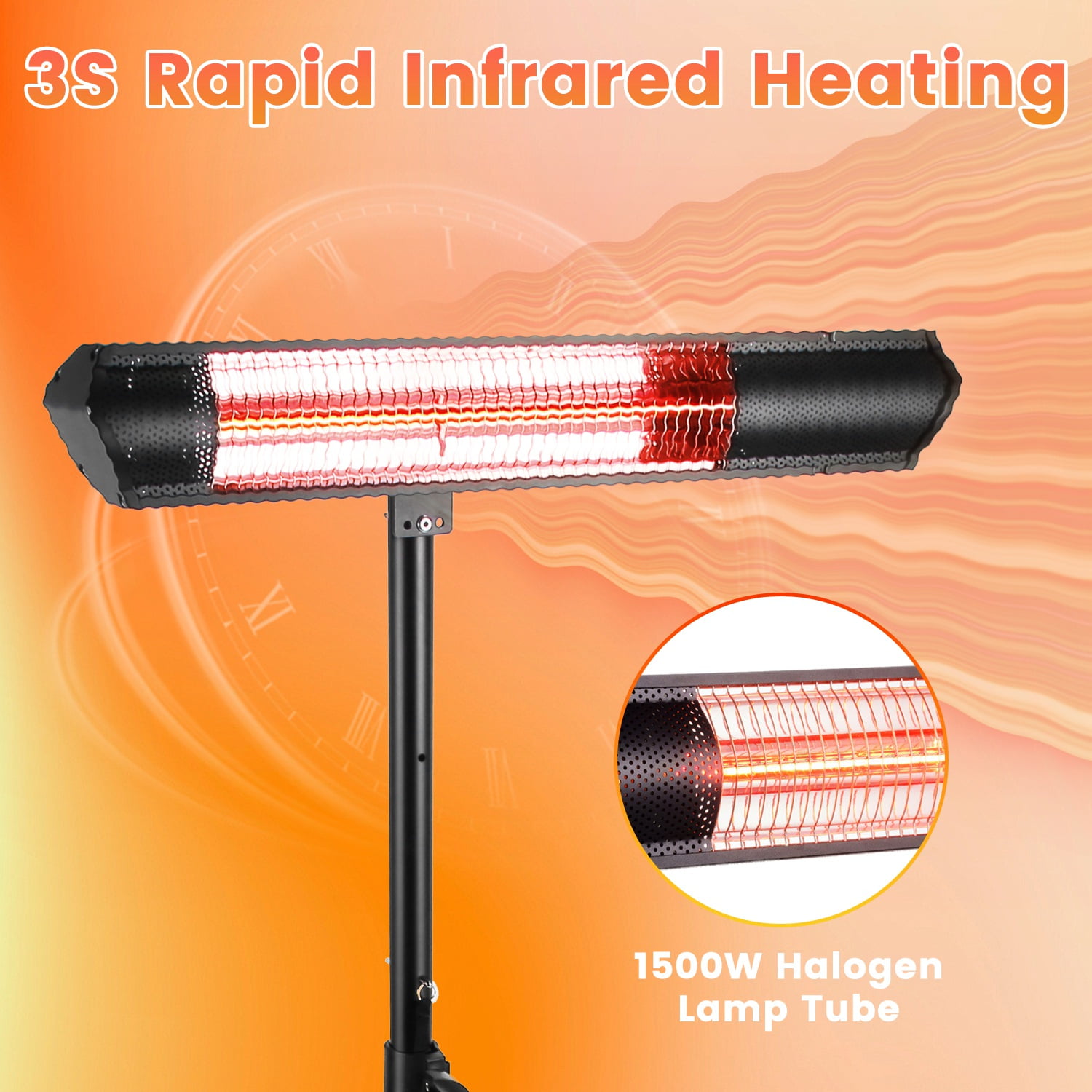 Imountek 1500W Infrared Electric Patio Heater with Adjustable Tripod Stand and Wall Mount (Black, 65.55 in) lnm4y