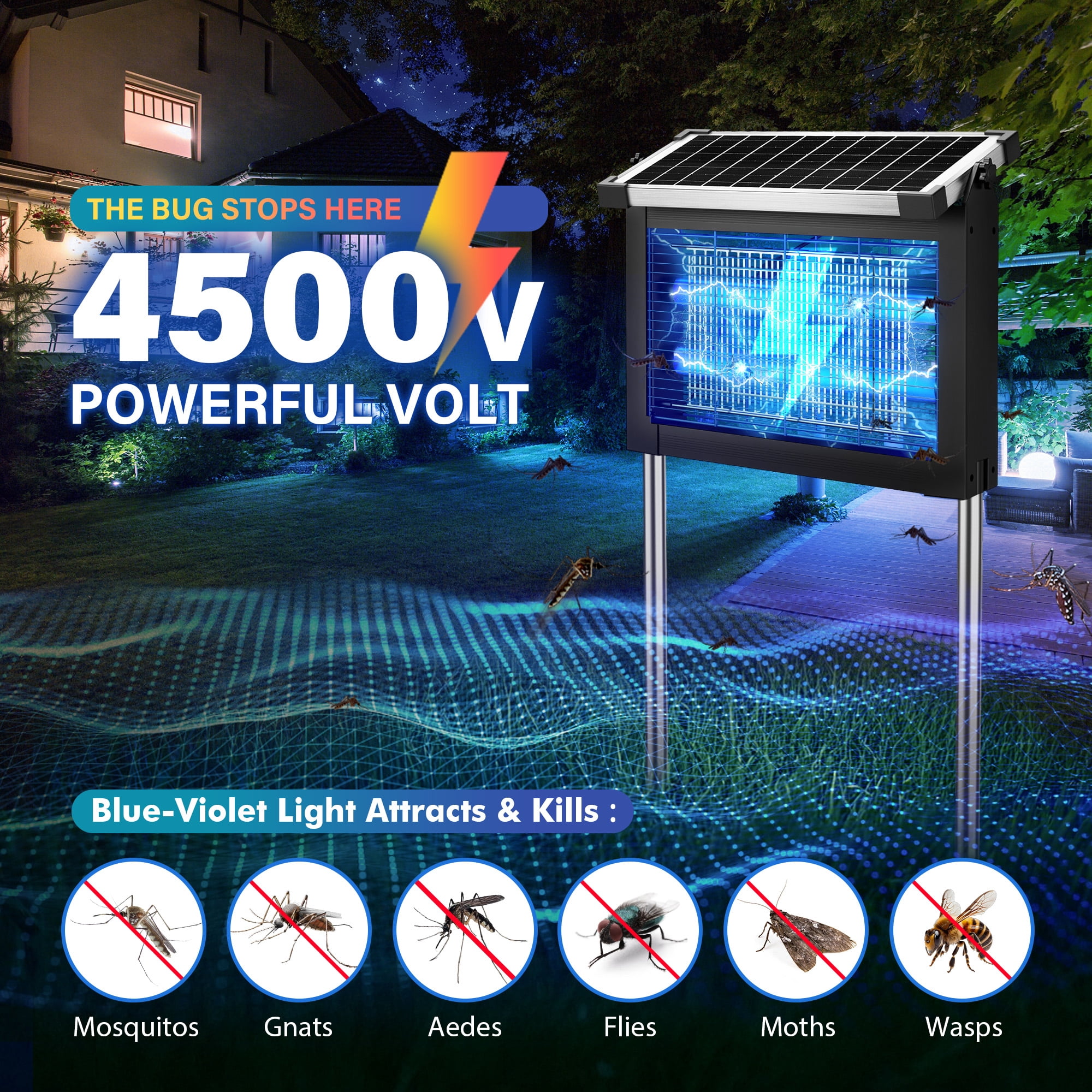 REPPISS Solar Bug Zapper Outdoor, Waterproof Mosquito & Fly Killer Lamp for Garden and Patio (1 Acre Coverage) cyn8r