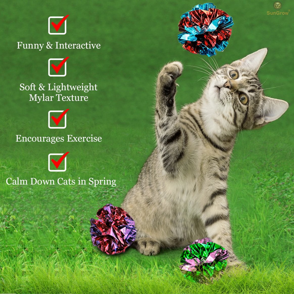 SunGrow Crinkle Balls for Cats and Kittens, Interactive Indoor Pet Toys (12 Pack) cibnw